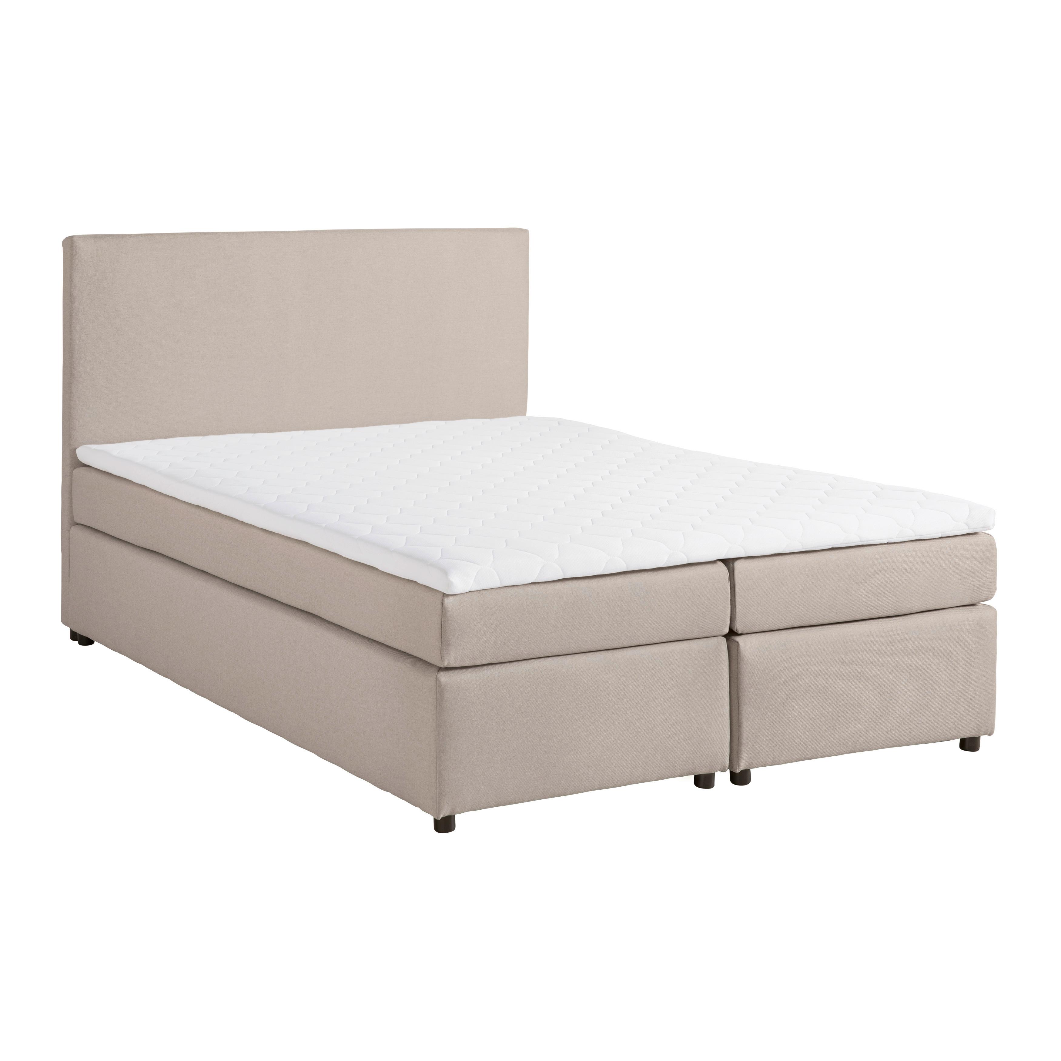 Boxbett Melina ca. 140x200cm Beige mit Topper - Beige/Schwarz, MODERN, Holz/Kunststoff (140/200cm) - Bessagi Home