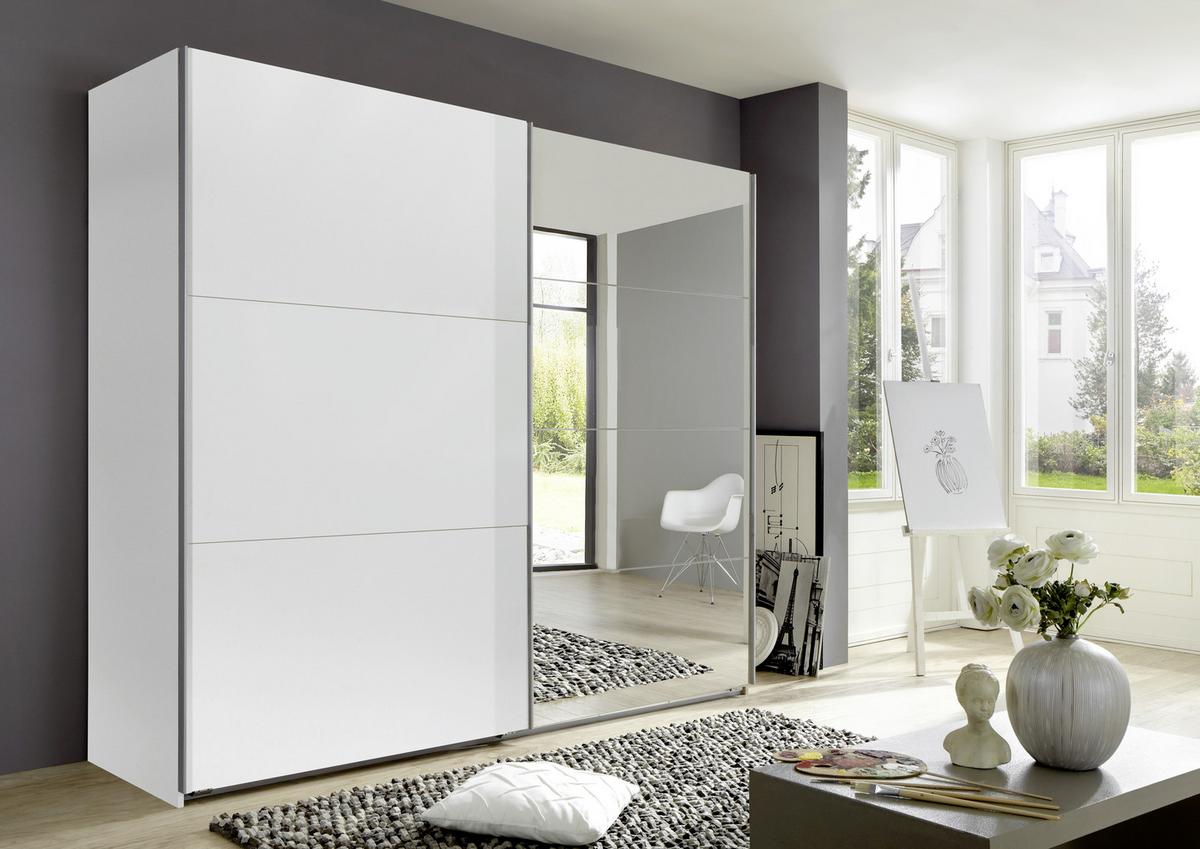 Omara Z Drsnimi Vrati Ernie, Bela, Z Ogledalom - bela/barve aluminija, Moderno, kovina/steklo (225/210/65cm) - MID.YOU