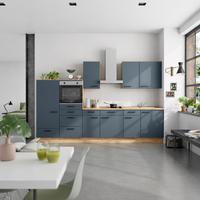 Küchenblock Easytouch Low m. Geräten Blau - Blau/Eichefarben, MODERN, Holzwerkstoff/Metall (330cm) - Nobilia