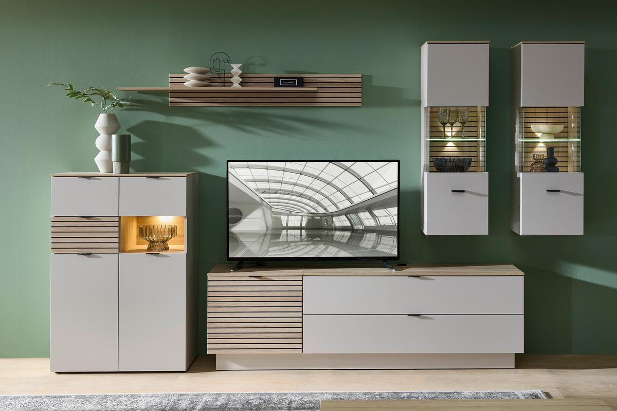 Highboard Memphis Eichefarben/Kaschmir - Kaschmir/Eichefarben, MODERN, Holzwerkstoff/Metall (84/125/45cm) - Premium Living