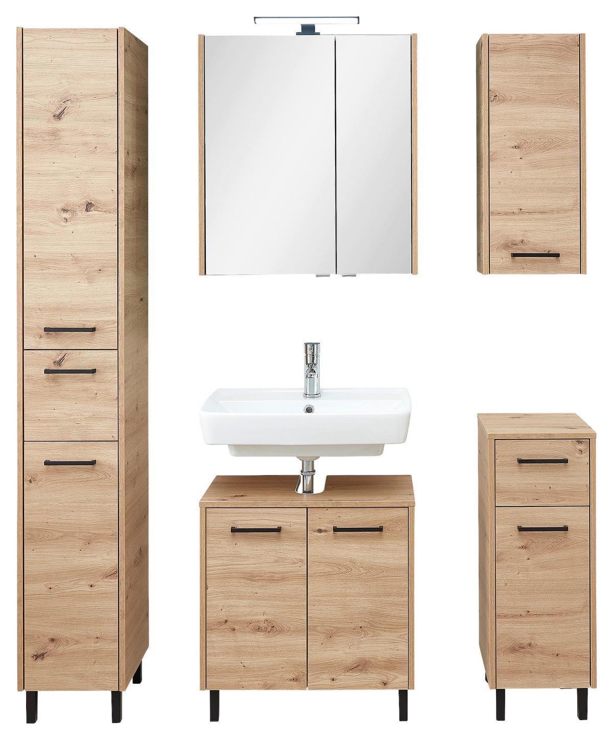 SZAFKA POD UMYWALKĘ XO 1000 - kolor dębowy/czarny, Design, materiał drewnopochodny/metal (60/53/33cm) - Xora