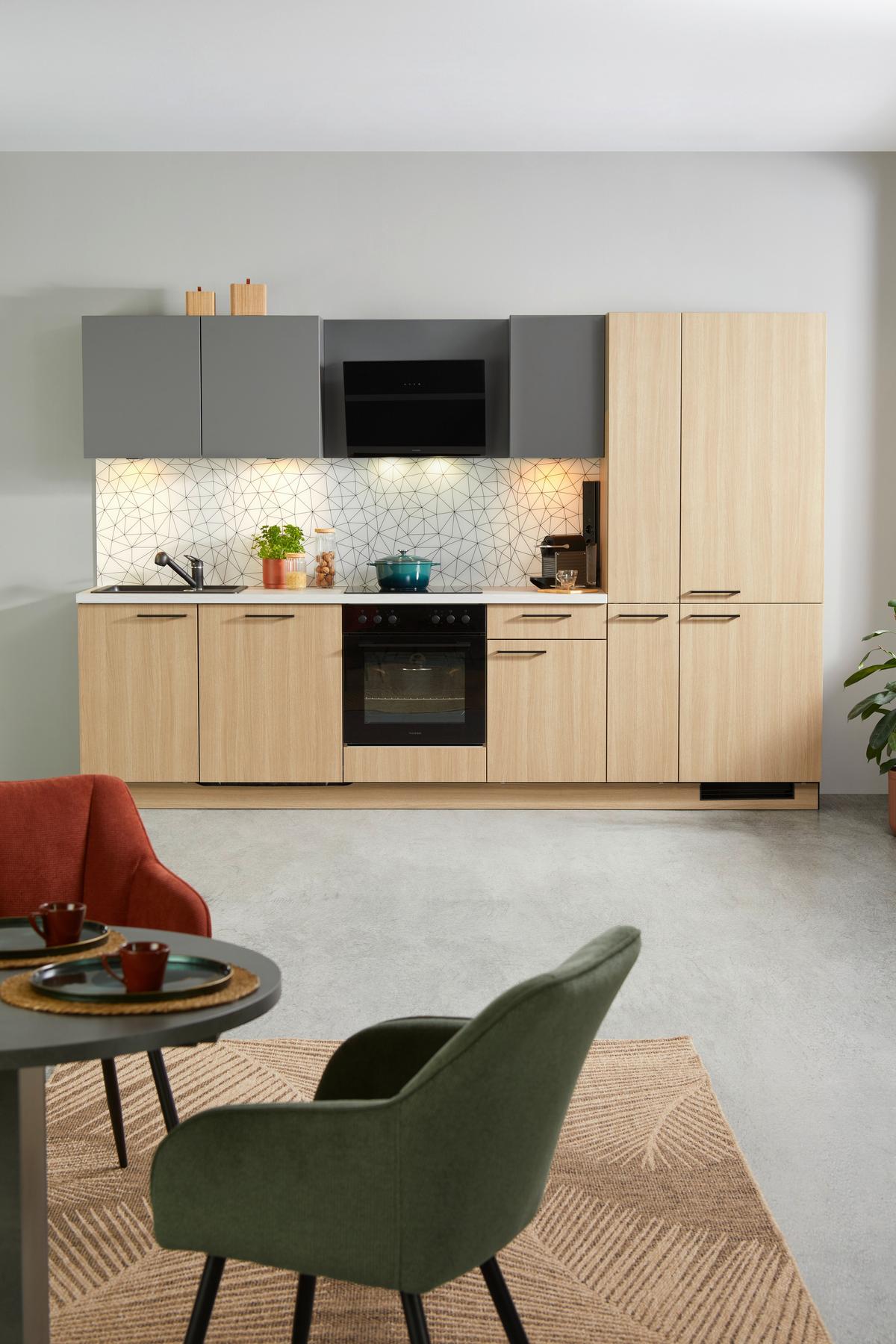 Kuhinjski Blok Plan/win - črna/barve hrasta, Moderno, leseni material (310cm) - Express-Kuechen