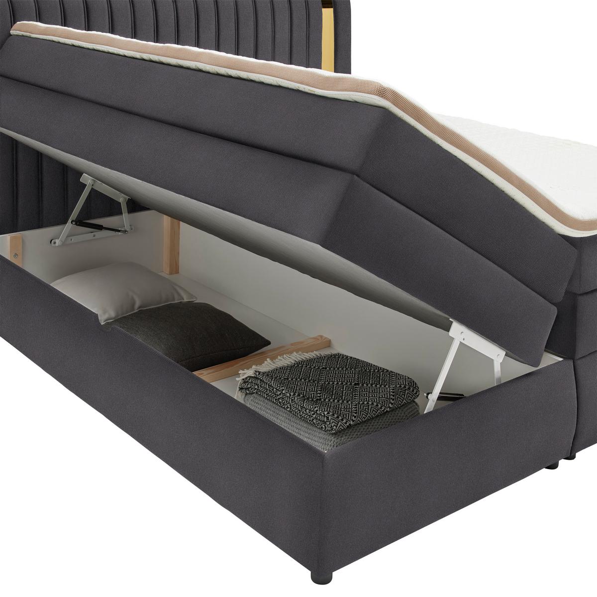 Boxspringbett Minola Gold Anthrazit ca. 160x200cm - Anthrazit/Schwarz, KONVENTIONELL, Kunststoff/Textil (160/200cm) - Premium Living