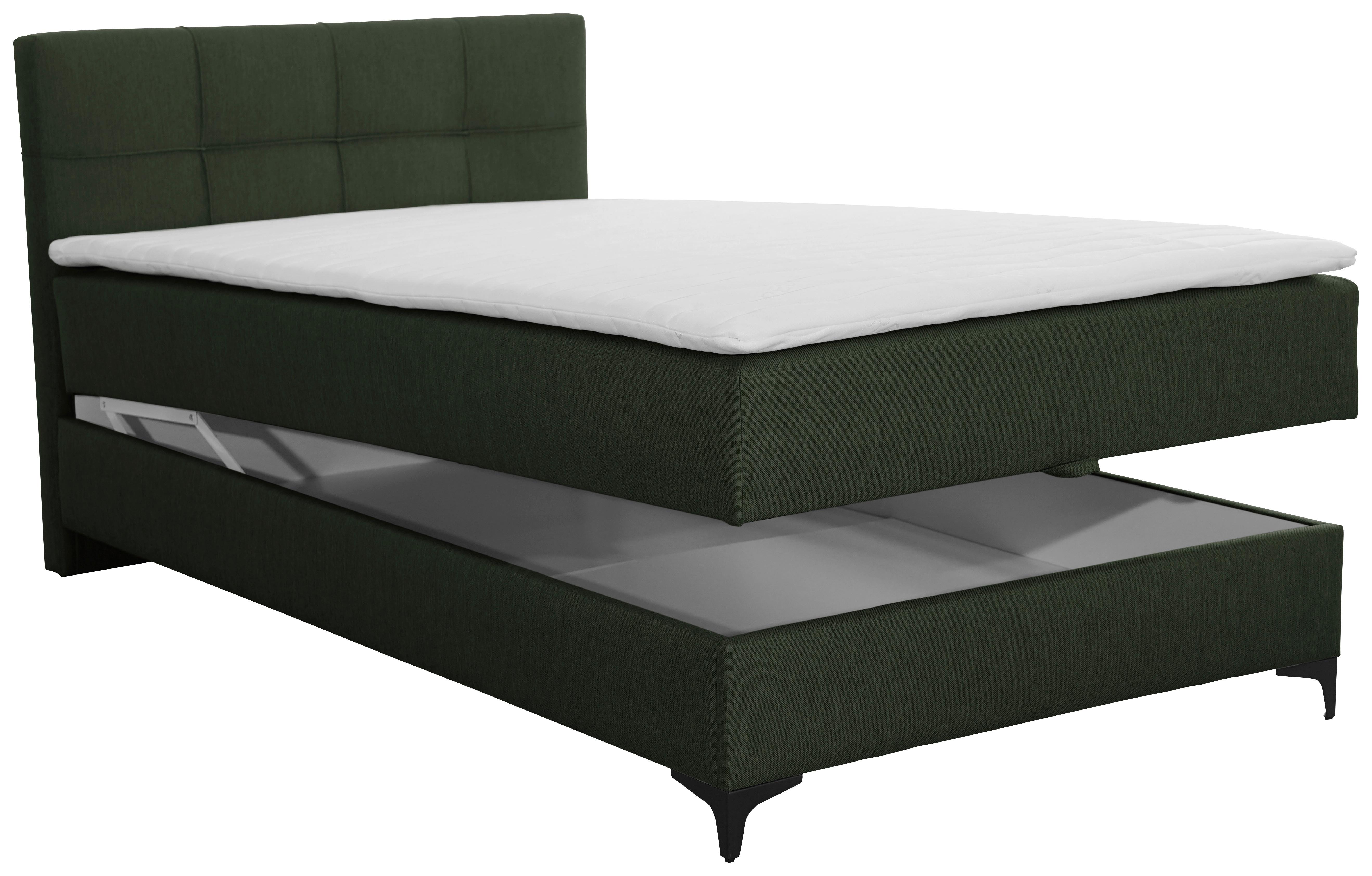 Oblazinjena Postelja Freddie, Olivno Zelena, 120x200 - črna/olivno zelena , Konvencionalno, kovina/tekstil (120/200cm) - Mömax