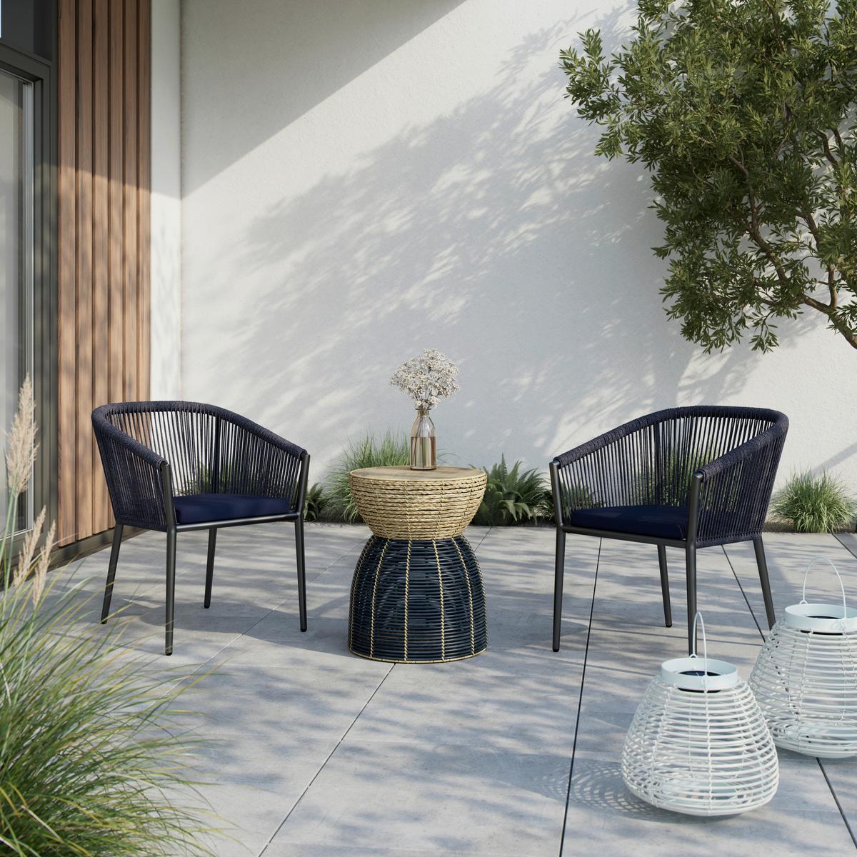 Gartensessel-Set 2-er Benicia Blau aus Metall/Textil - Blau/Schwarz, MODERN, Textil/Metall (55/76/63cm) - Bessagi Garden