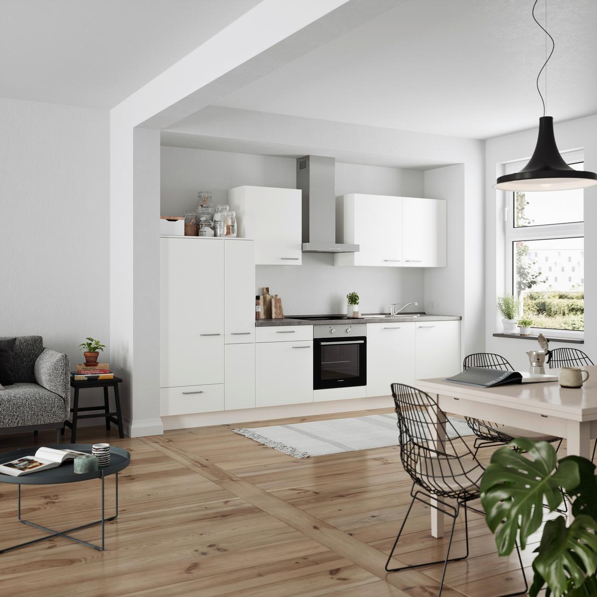 Küchenblock Touch Low m. Geräten Weiß - Schieferfarben/Edelstahlfarben, MODERN, Holzwerkstoff/Metall (330cm) - Nobilia