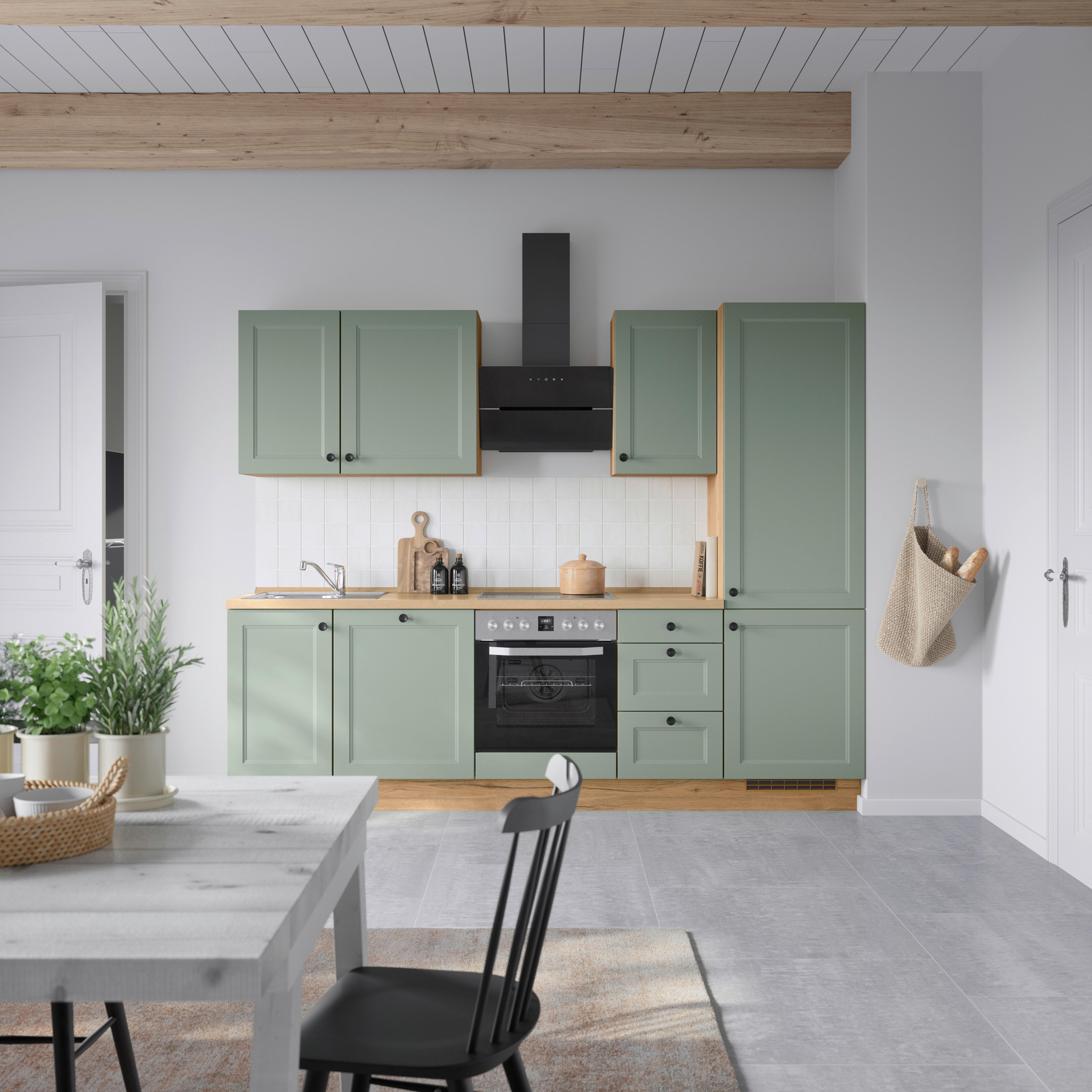 Küchenblock Cascada High m. Geräten Schilfgrün - Schilfgrün/Eichefarben, MODERN, Holzwerkstoff/Metall (270cm) - Nobilia