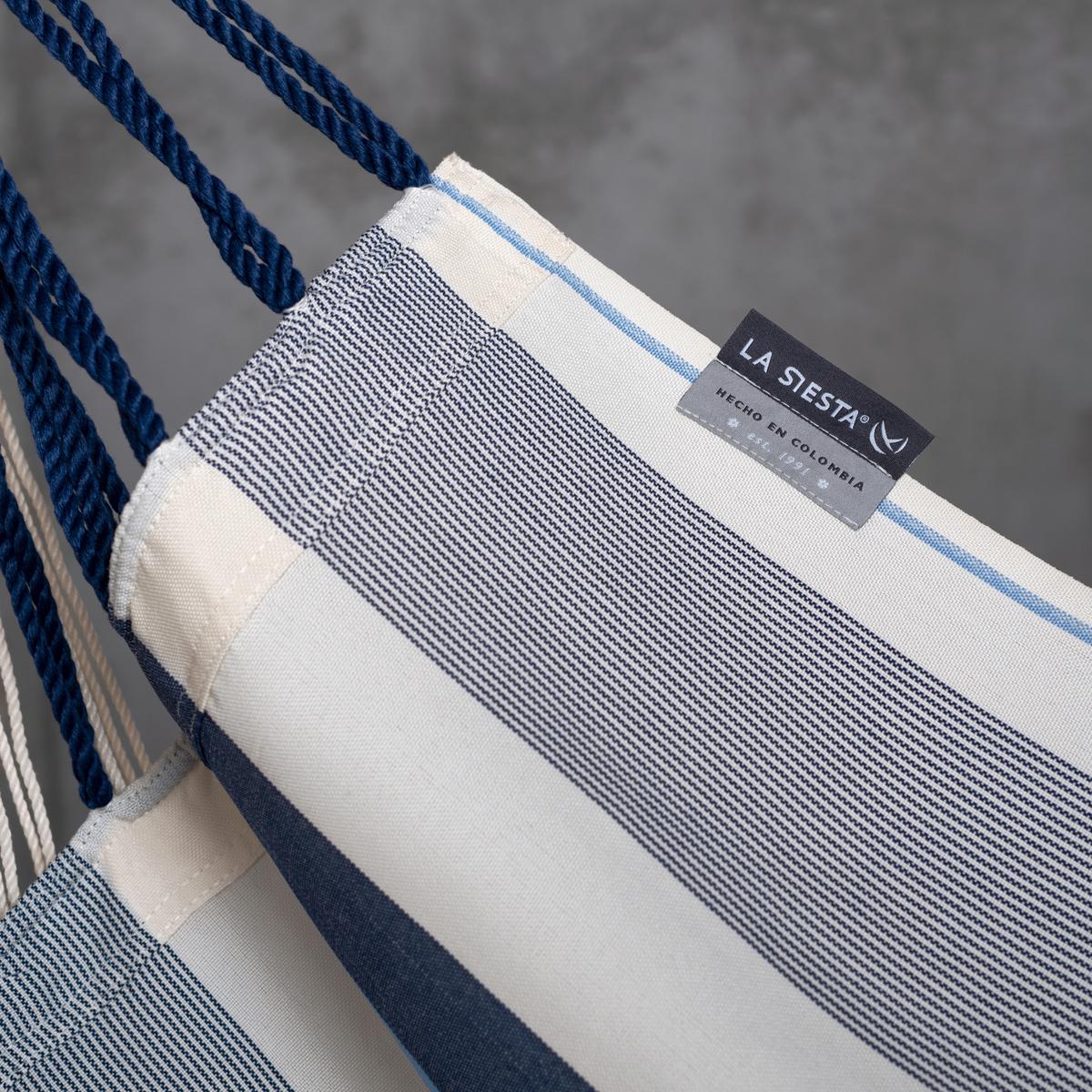 Hängematte Hammock Echtholz Blau/Weiß - Blau/Eukalyptusholzfarben, KONVENTIONELL, Holz/Textil (100/152/92cm) - La Siesta
