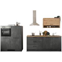 Küchenblock Toronto mit Geräten ca. 203cm Grau/Eiche - Anthrazit/Schwarz, Design, Holzwerkstoff/Metall (203-123cm) - P & B