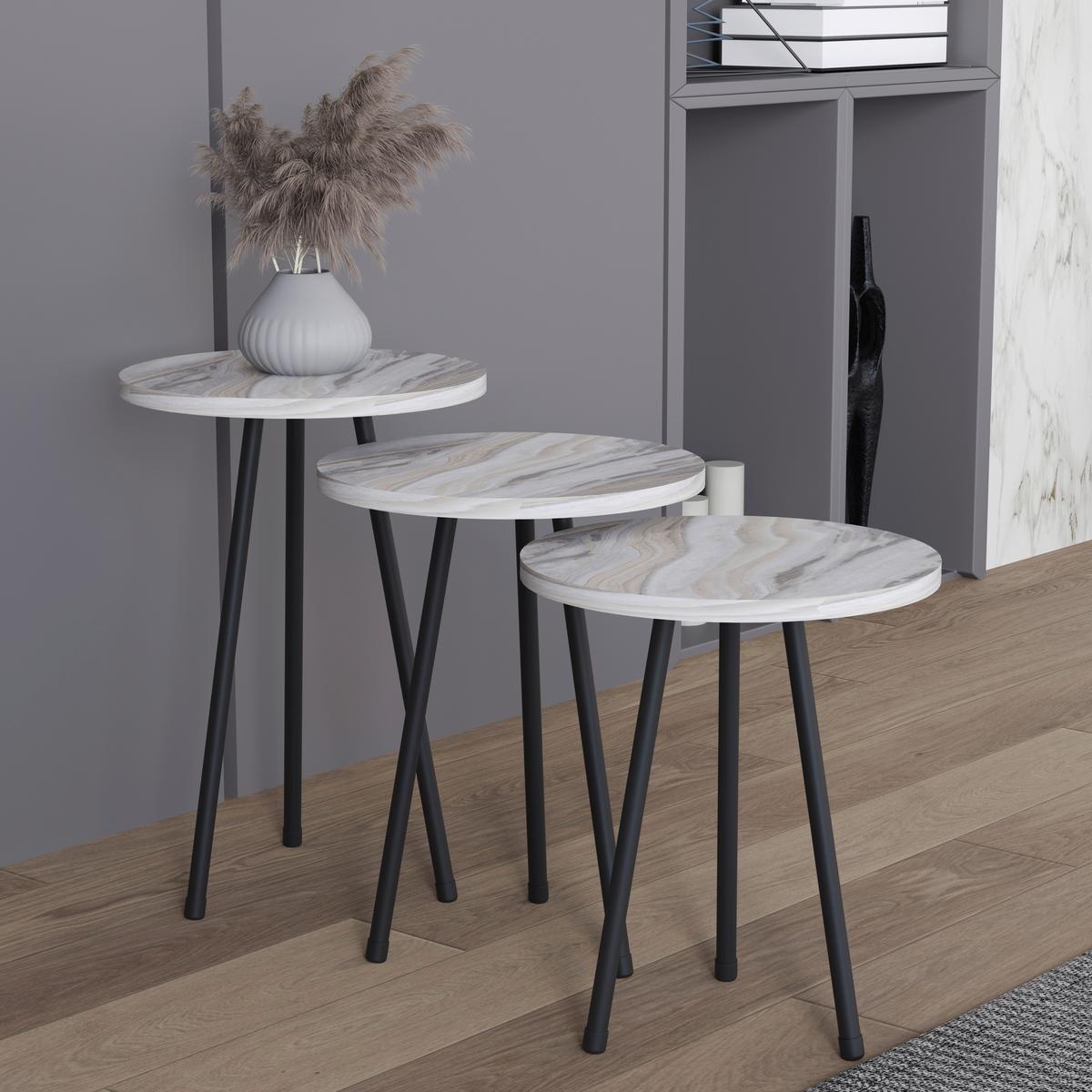 BEISTELLTISCHSET MIROLA - Weiss/Schwarz, Design, Holzwerkstoff (35cm) - MID.YOU