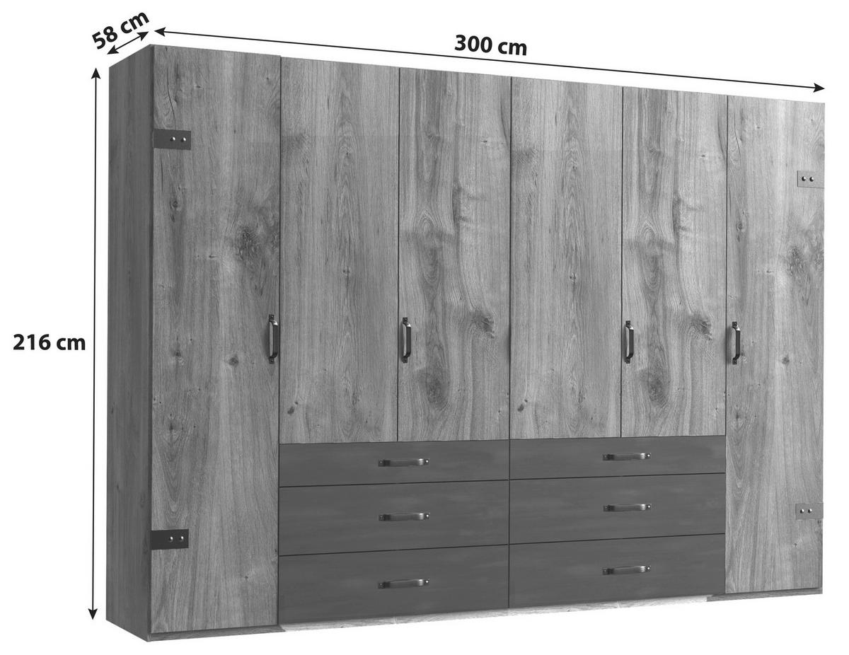 Ormar S Klasičnim Vratima Detroit - boje grafita/boje hrasta, Basics, drvni materijal/metal (300/216/58cm) - Modern Living