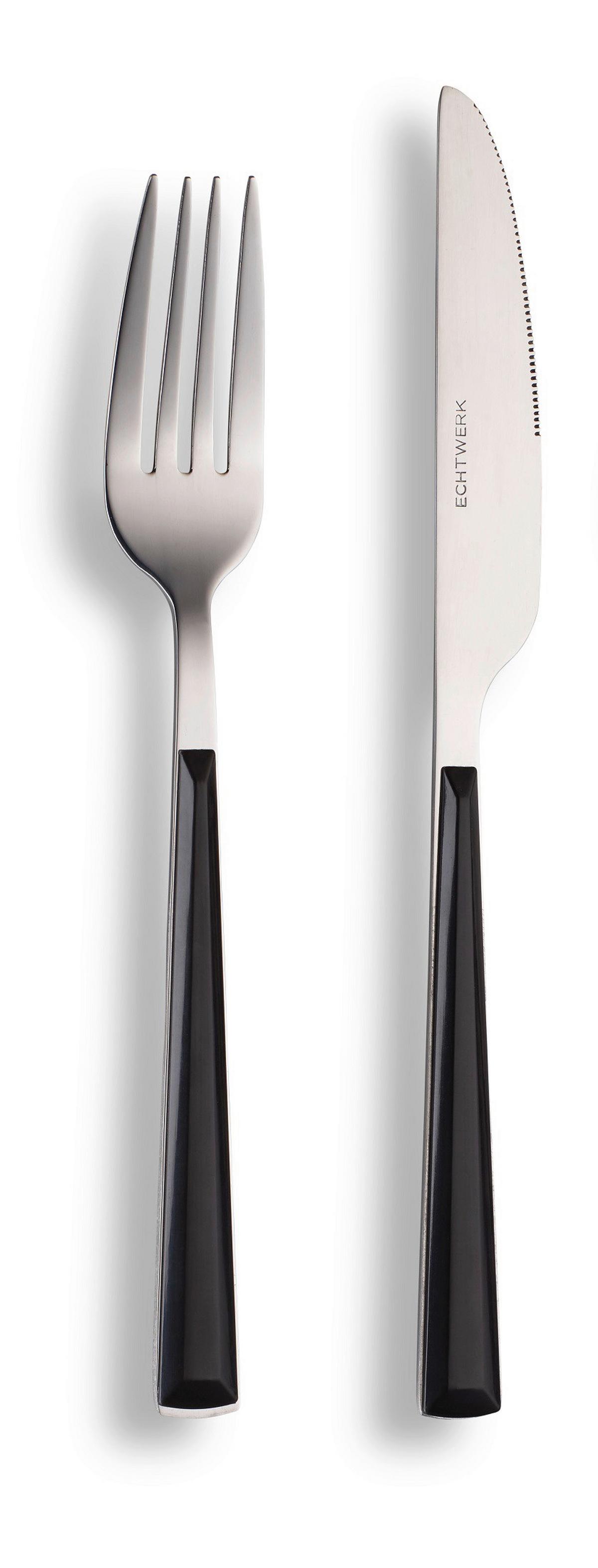 Besteckset Basic Schwarz/Silber 16-teilig - Silberfarben/Schwarz, Basics, Metall - Echtwerk