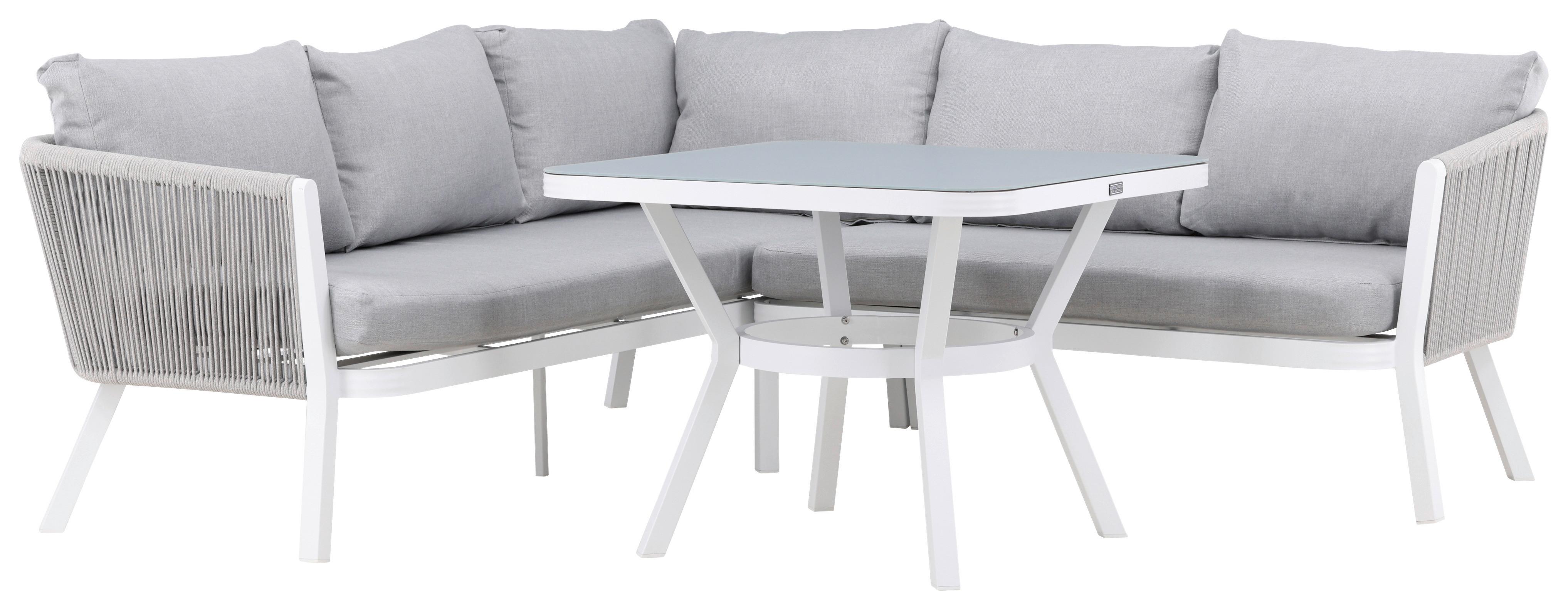 LOUNGEGARNITUR VIRYA - Weiß/Grau, KONVENTIONELL, Textil/Metall - Gardenson