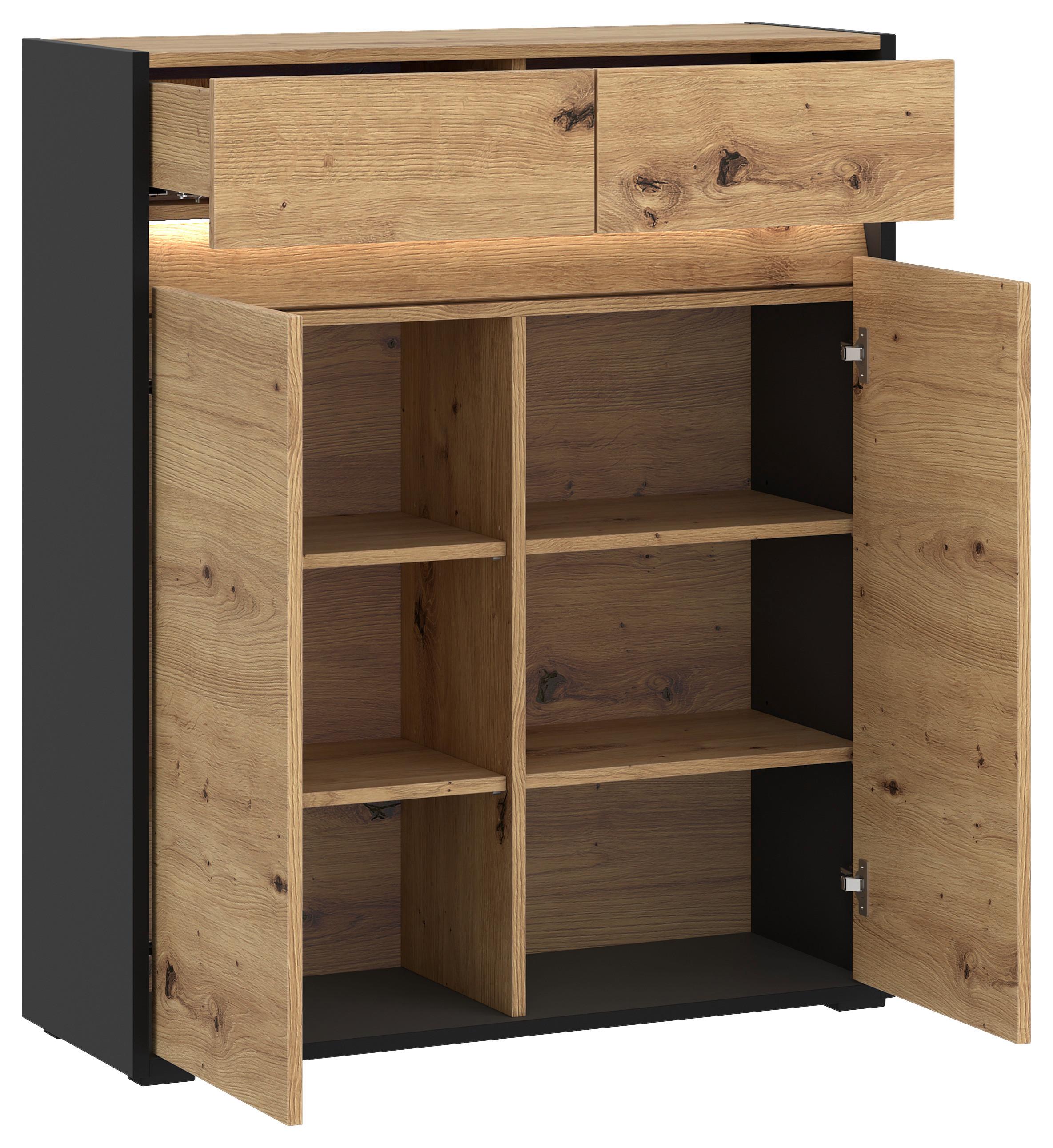 Komoda Welcome - hrast Artisan/crna, Moderno, drvni materijal/plastika (88,3/108/38cm) - Modern Living