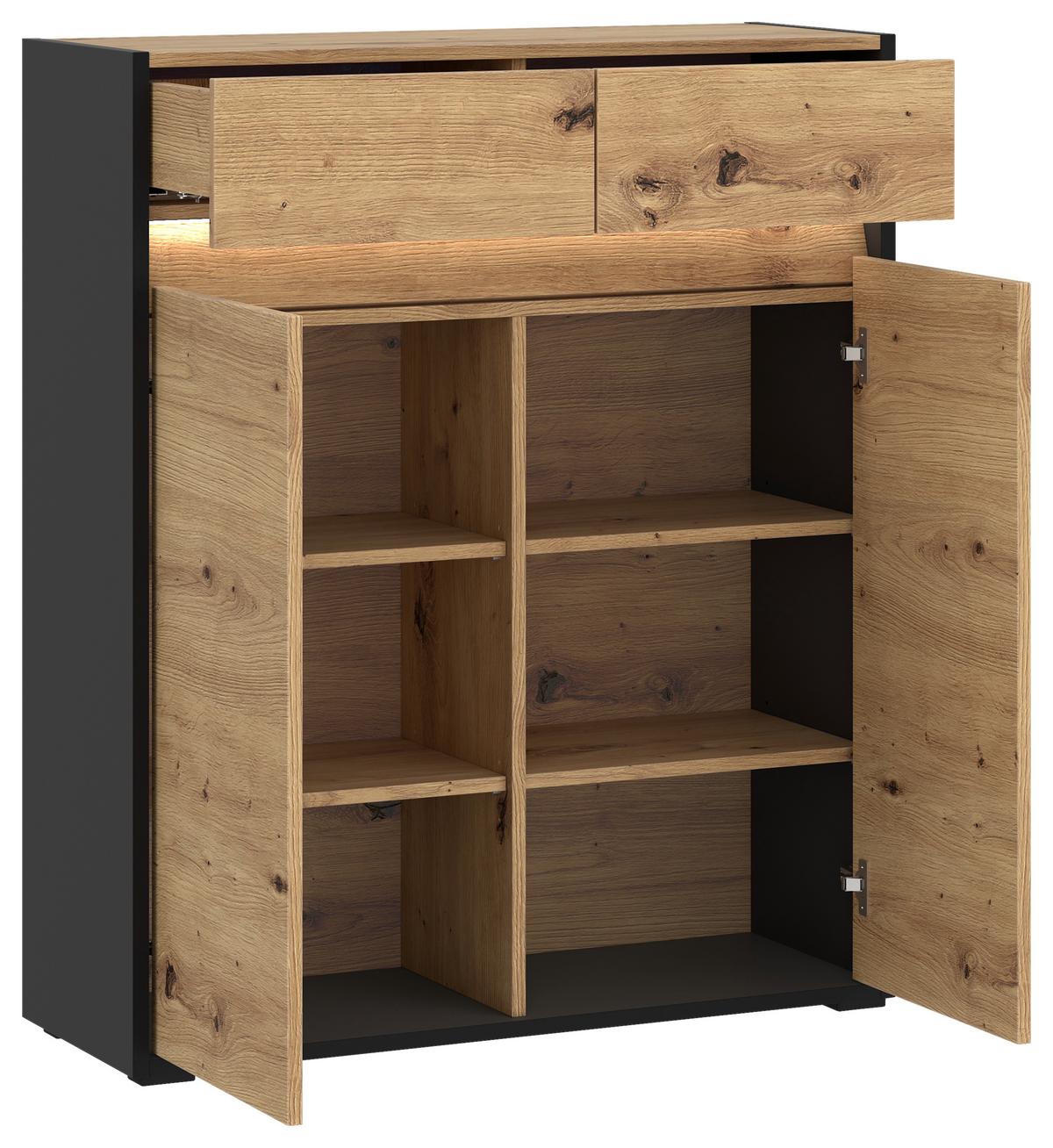 Comodă WELCOME - stejar Artisan/negru, Modern, material pe bază de lemn (88,3/108/38cm) - Modern Living