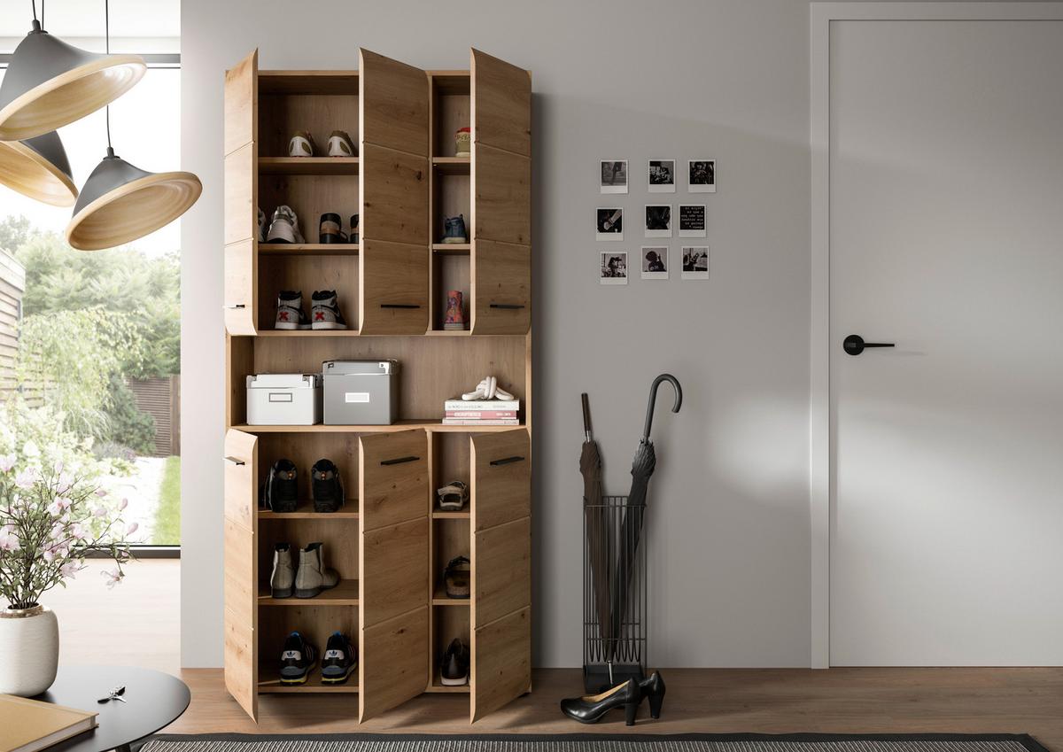 Visoki Element Ice - hrast Artisan/crna, Basics, drvni materijal/plastika (90/185/30cm) - MID.YOU