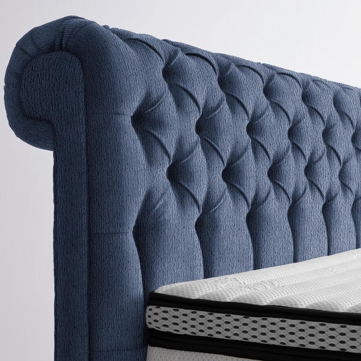 Boxspringbett Queen in Dunkelblau ca. 180x200cm - Chromfarben/Goldfarben, Konventionell, Textil (180/200cm) - Premium Living