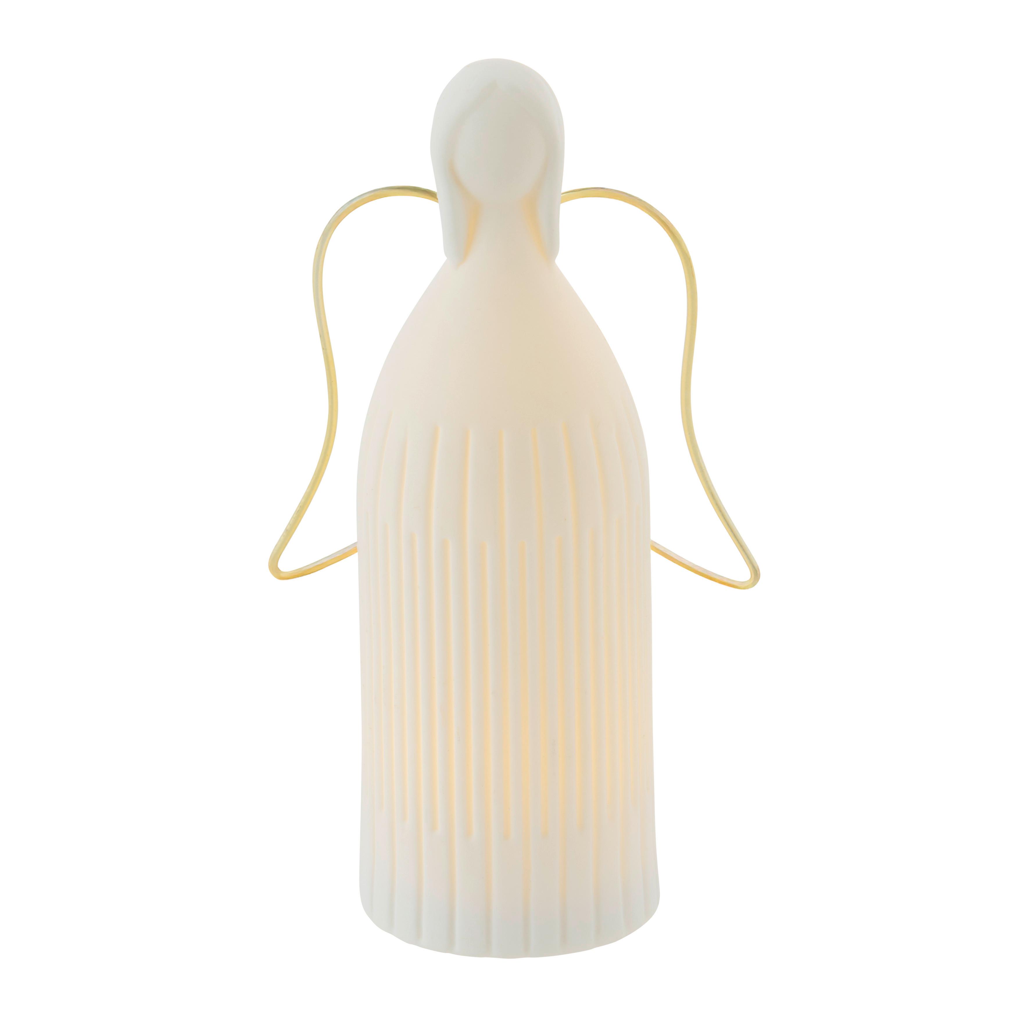 Dekoengel Enja Weiß/Naturfarben ca. 15cm - Goldfarben/Weiß, KONVENTIONELL, Keramik/Metall (4,8/15/8,5cm) - Mömax