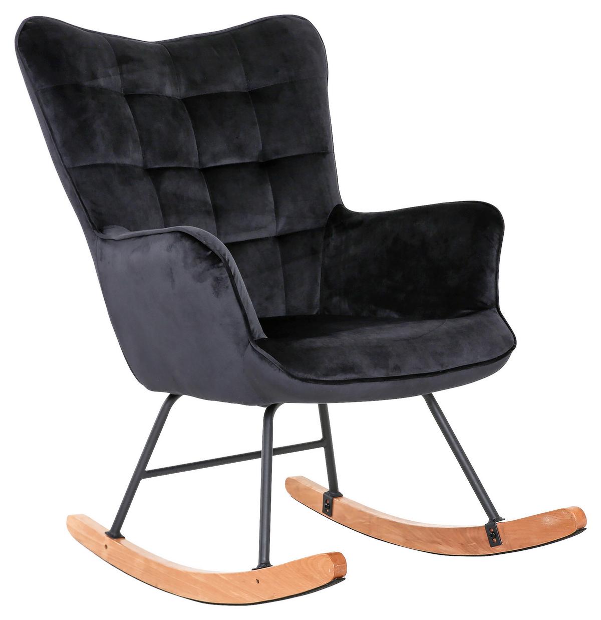 Schaukelsessel Richie Schwarz, Samt - Buchefarben/Schwarz, MODERN, Holz/Textil (72/92/92cm) - MID.YOU