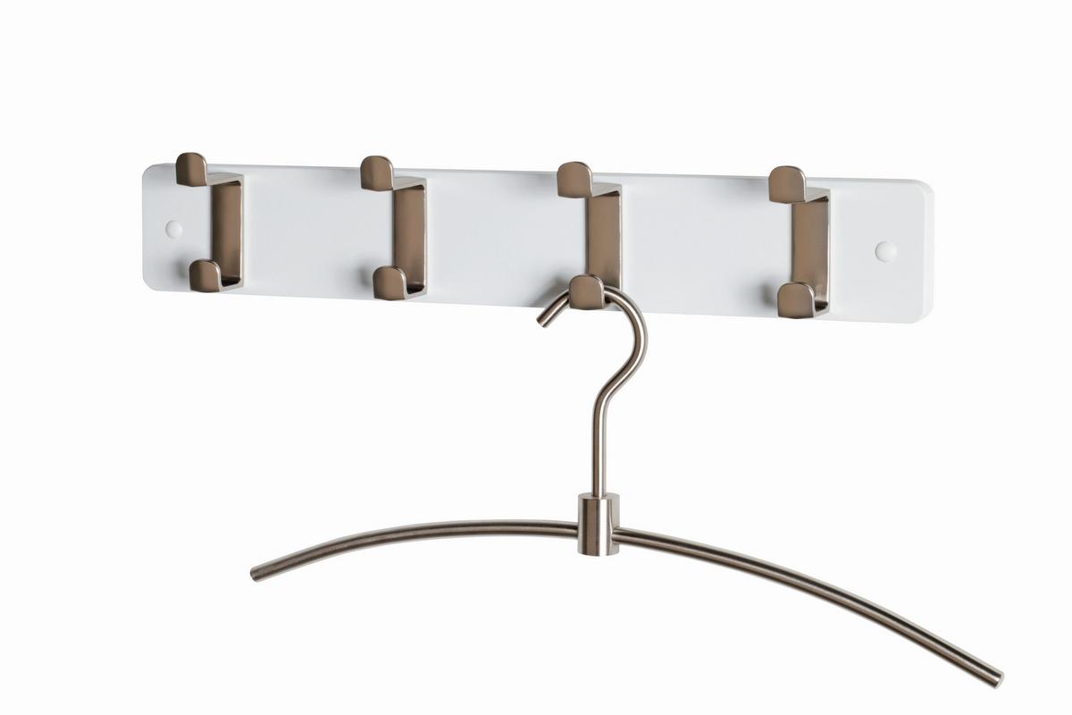 Hakenleiste Freddy 4 Weiß/Edelstahlfarben - Edelstahlfarben/Weiß, KONVENTIONELL, Holzwerkstoff/Metall (45/7/6cm) - Mömax