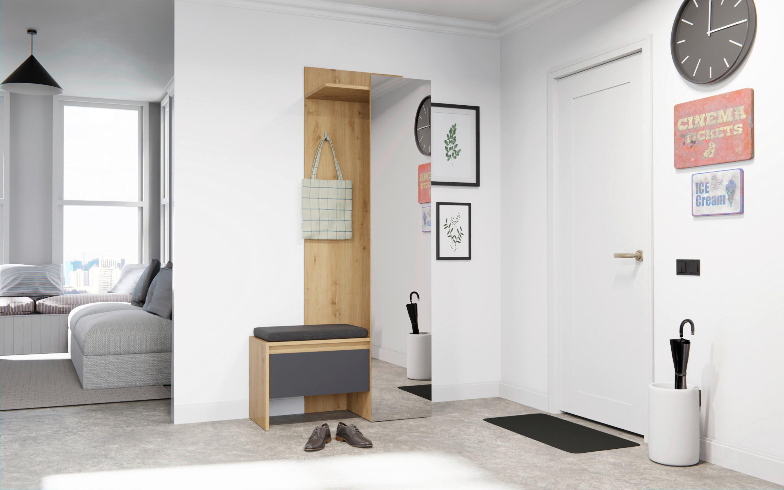 Garderobe Torino ca. 90x180 cm Eiche/Grau - Eiche Artisan/Grau, MODERN, Glas/Holzwerkstoff (90/180/39cm) - MID.YOU