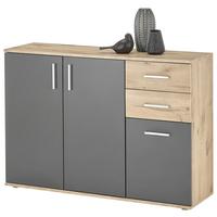 Široka Komoda Bc 1040, Barva Hrasta, Siva - srebrne barve/siva, Design, umetna masa/leseni material (120/84/35cm) - MID.YOU