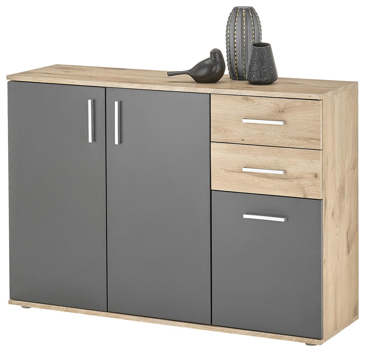 Široka Komoda Bc 1040, Barva Hrasta, Siva - srebrne barve/siva, Design, umetna masa/leseni material (120/84/35cm) - MID.YOU