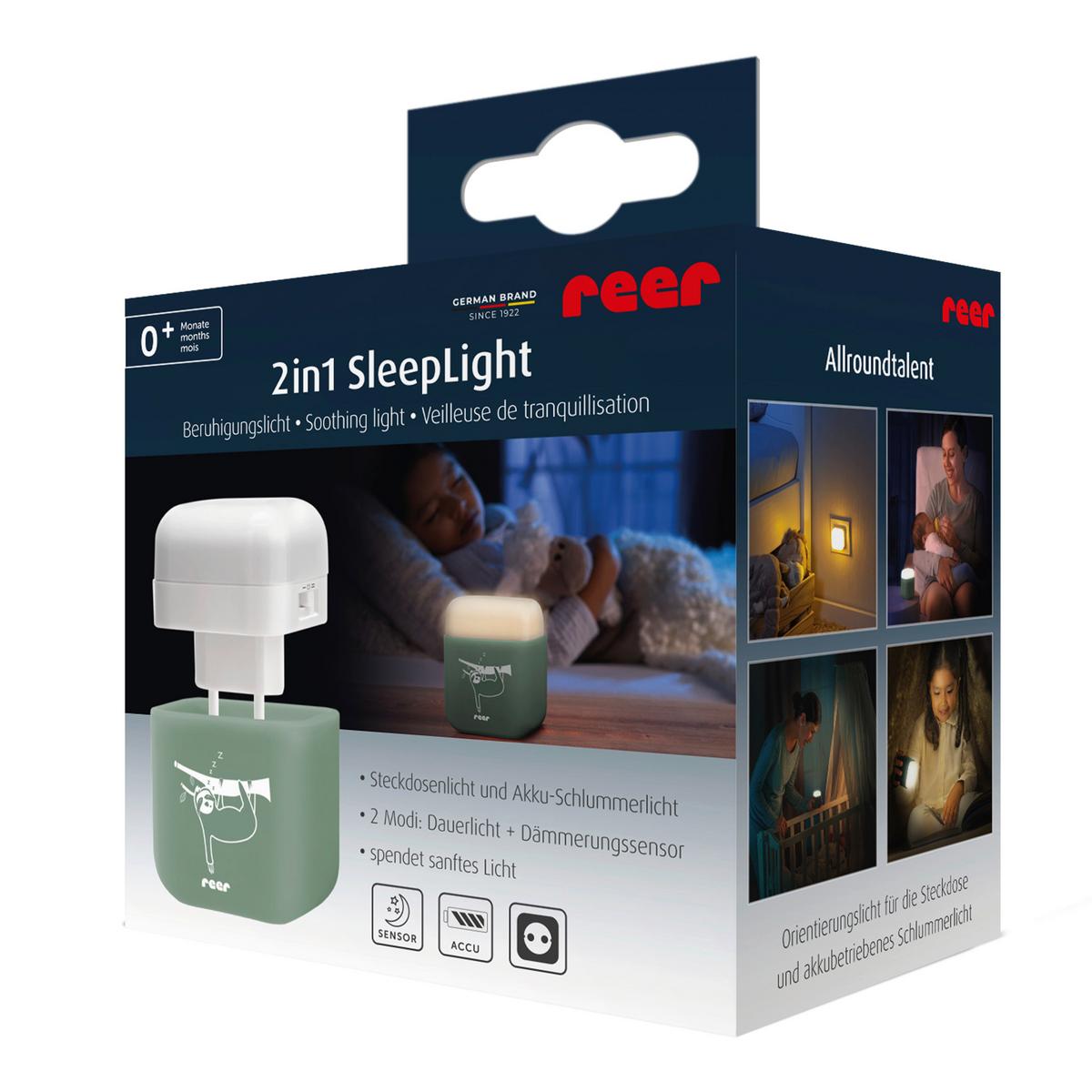 LAMPKA NOCNA DZIECIĘCA 2IN1 SLEEPLIGHT - jasnozielony, Basics, tworzywo sztuczne (6/7,5/6cm) - Reer