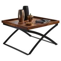 COUCHTISCH ca. 63x63 cm, aus Sheesham - Sheeshamfarben/Schwarz, Design, Holz/Metall (63/63/39cm) - MID.YOU