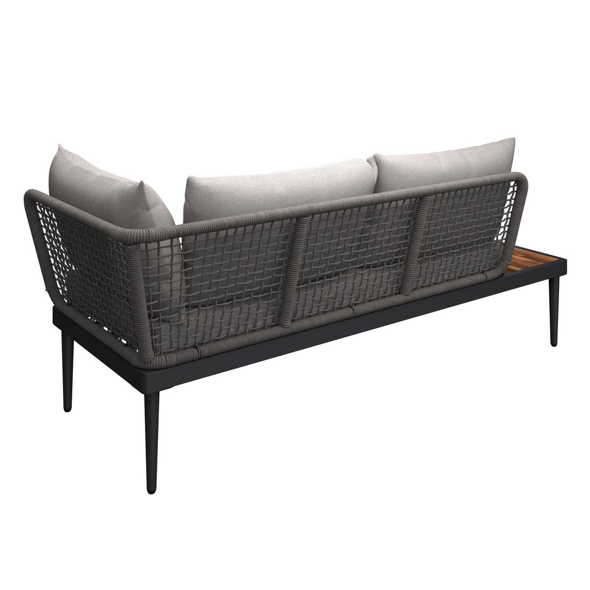 Lounge Garnitura Basel, Siva, Akacija, 3-Delno - siva/naravne barve, Moderno, kovina/steklo (186/150cm) - Beldano