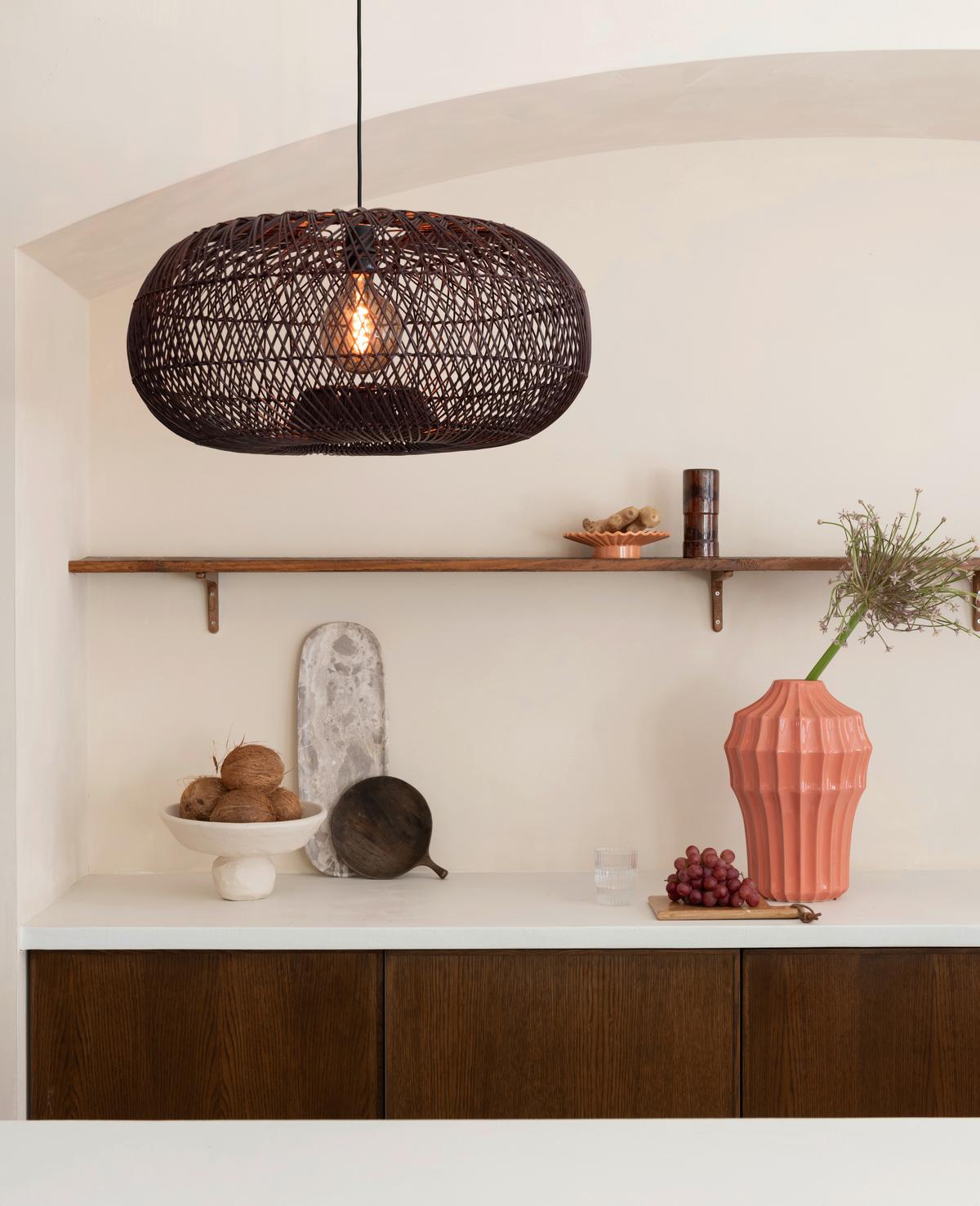 Viseča Svetilka Arizona, Bordo, Bambus - bordo, Basics, naravni materiali (50/23cm) - Good & Mojo