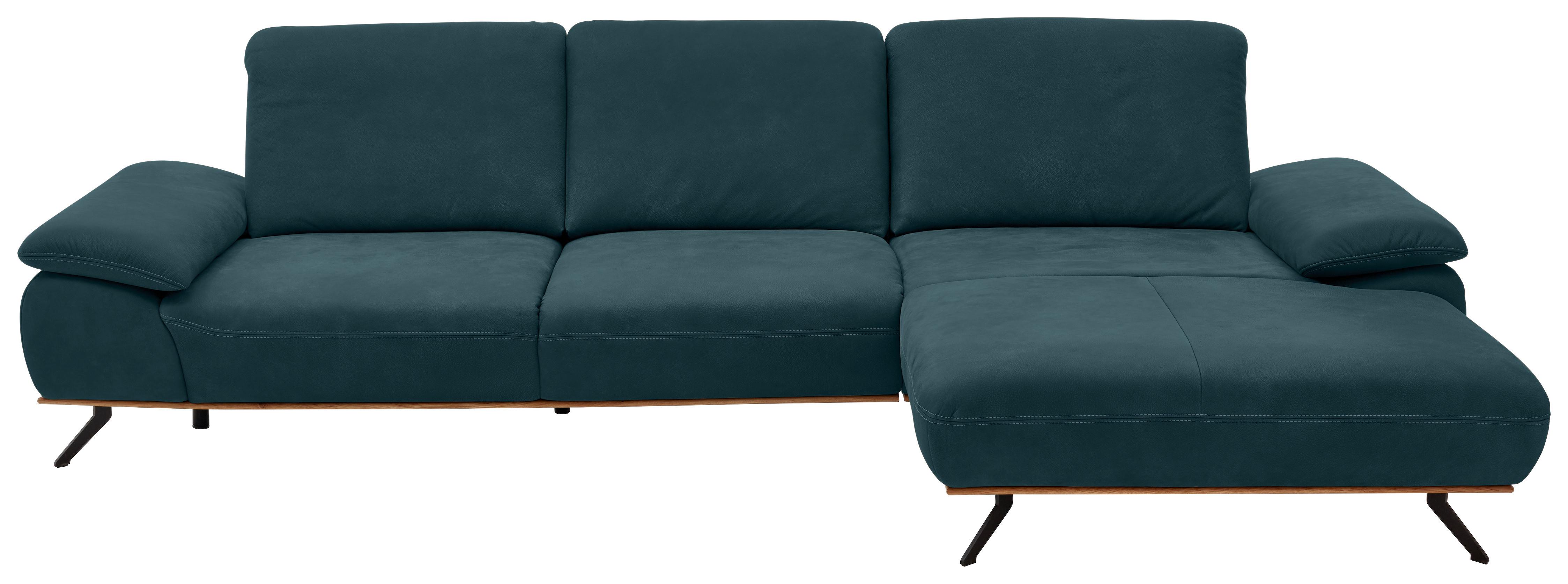 Wohnlandschaft Erling Dunkelblau - Beige/Schwarz, MODERN, Leder/Metall (322/89/187cm) - Premium Living