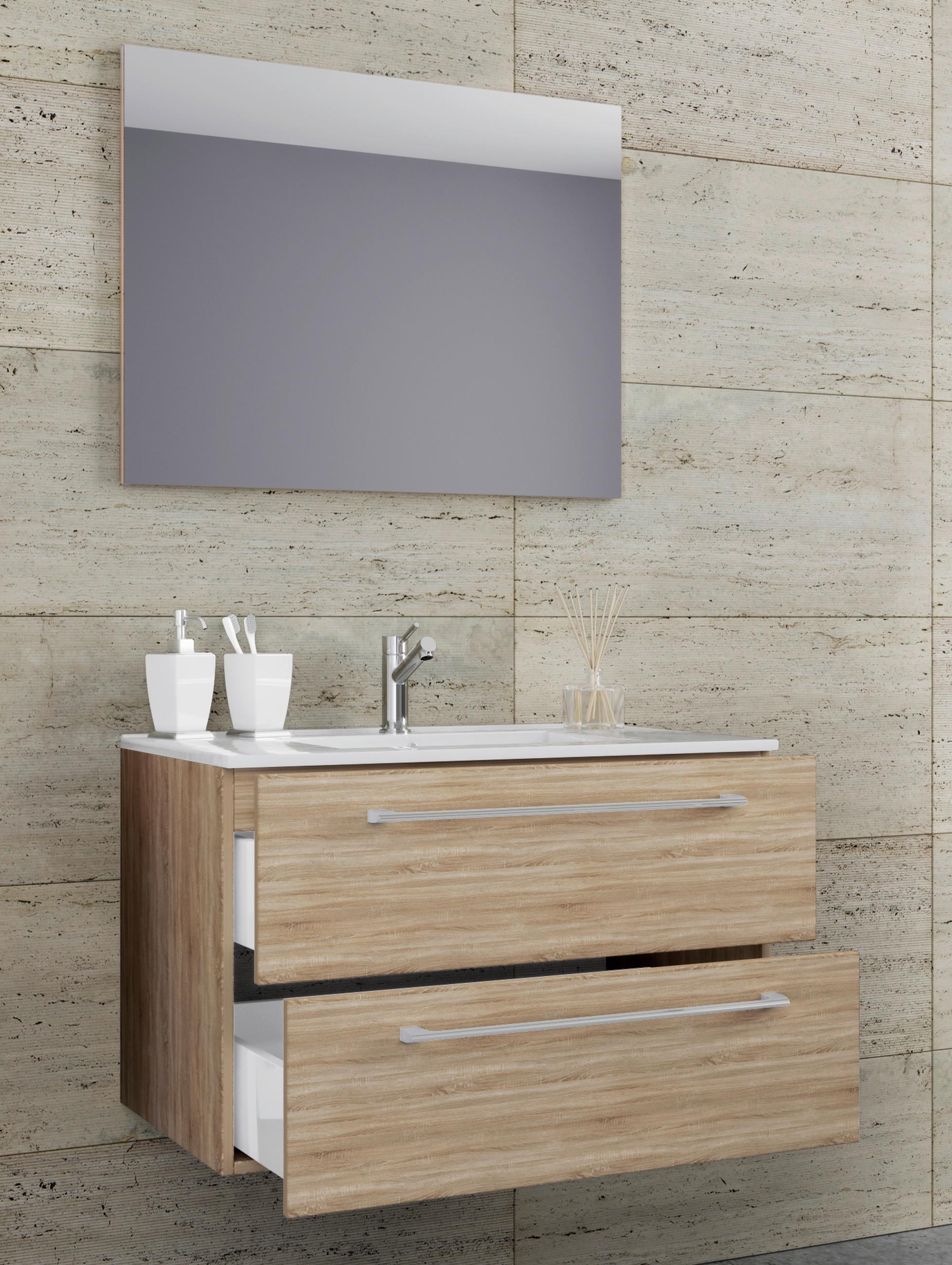 Kopalnica Badinos, Hrast - bela/barve aluminija, Moderno, kovina/leseni material (60cm) - MID.YOU