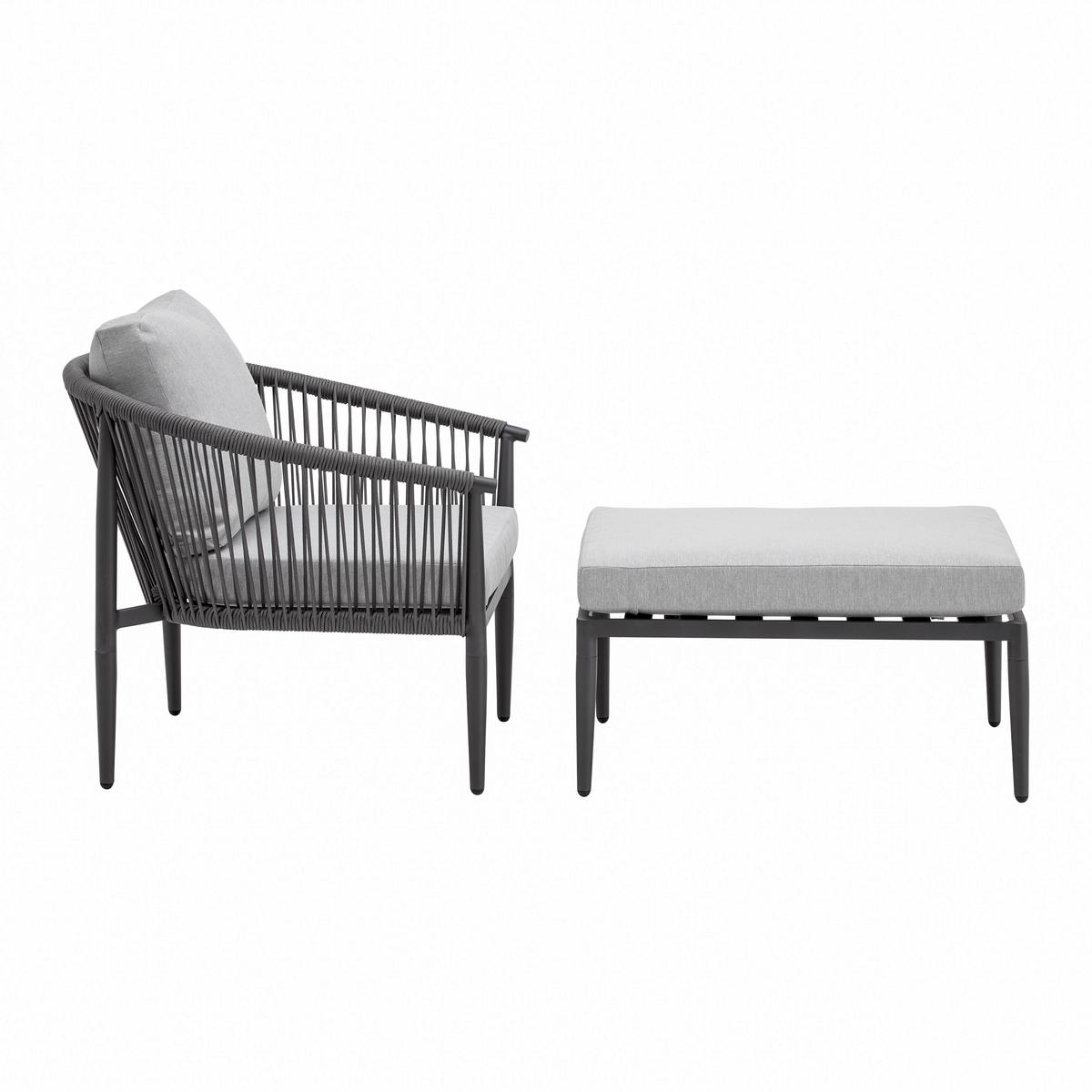 Kerti Karosszék Lábtartóval Norah - szürke, Modern, textil/fém (163/80/75cm) - Bessagi Garden