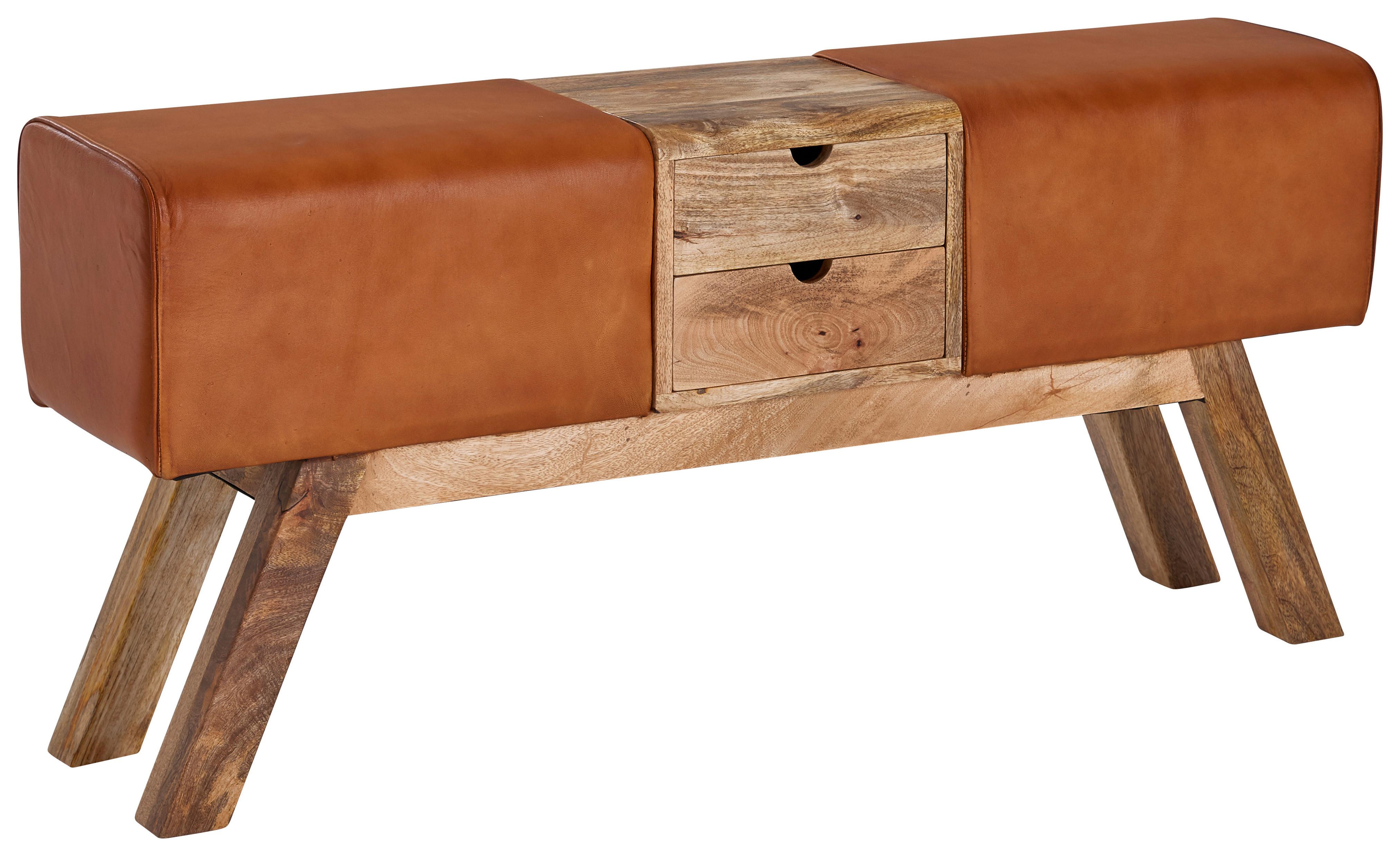 Garderobenbank ca. 12x56x30 cm Leder Braun - Braun, MODERN, Leder/Holz (120/56/30cm) - MID.YOU