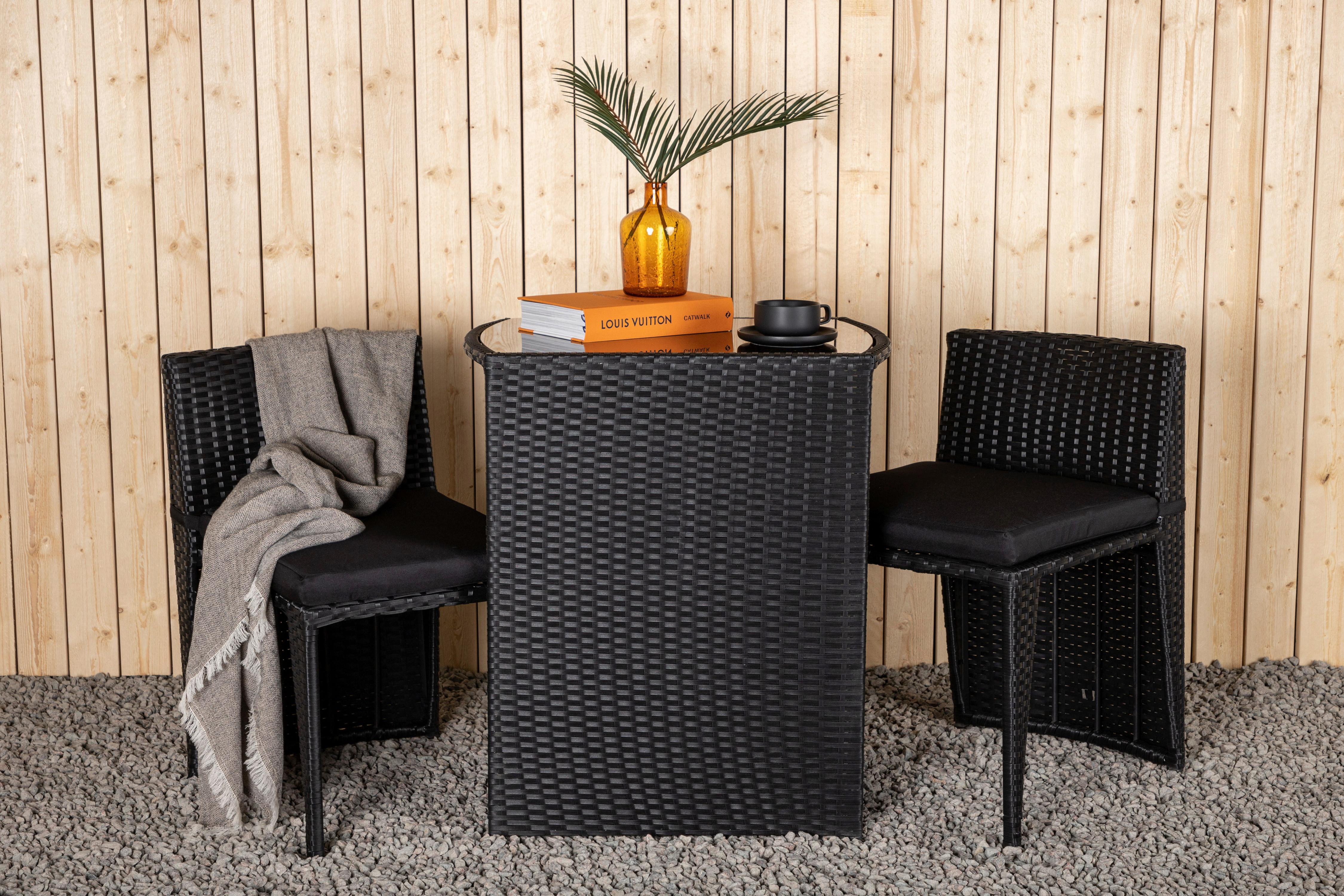 Balkonset Savanna 3-tlg. Grau/Schwarz - Schwarz/Grau, KONVENTIONELL, Kunststoff/Textil - Gardenson