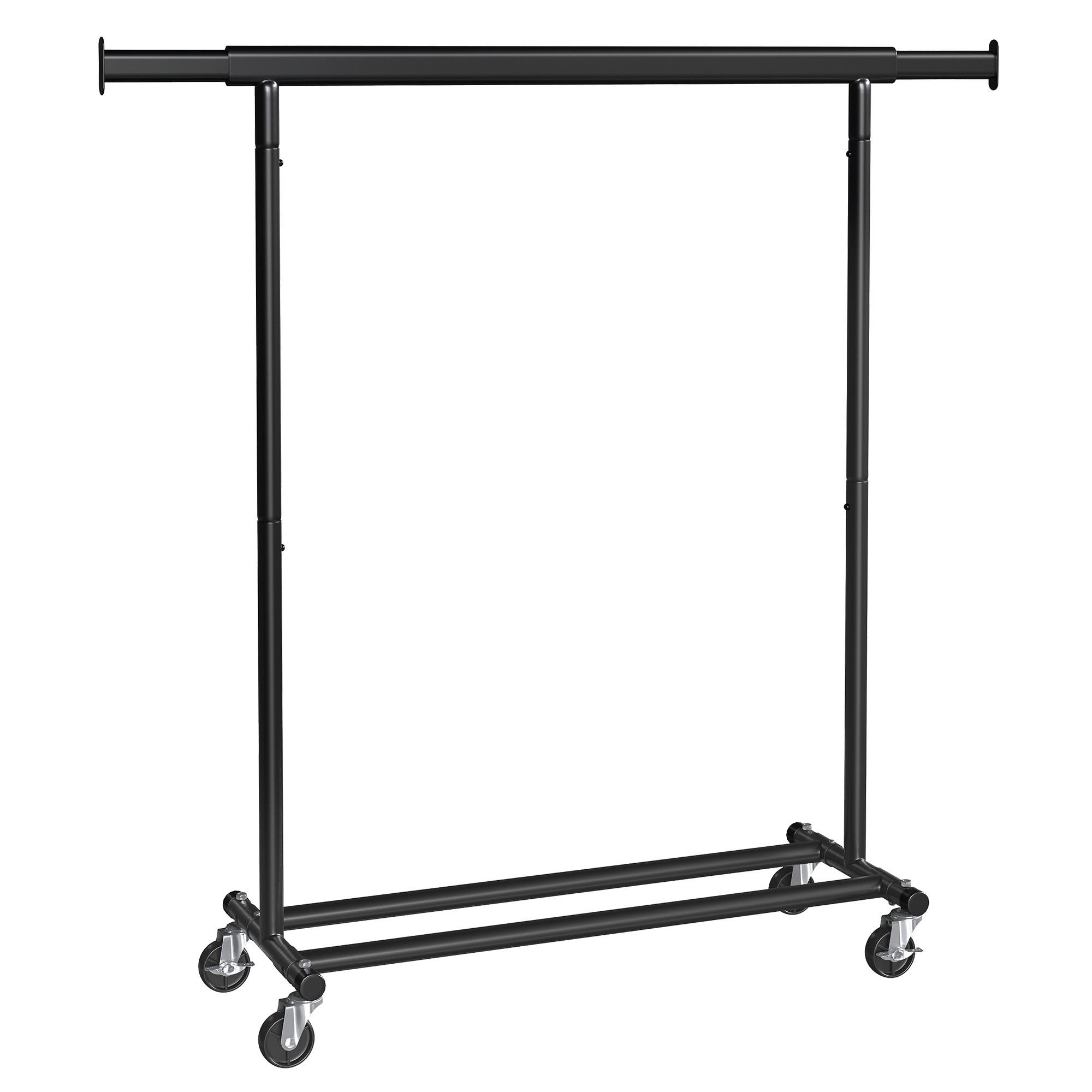 Kleiderwagen Schwarz mit 4 Rollen - Schwarz, Basics, Metall (92-132/45/161,5cm)