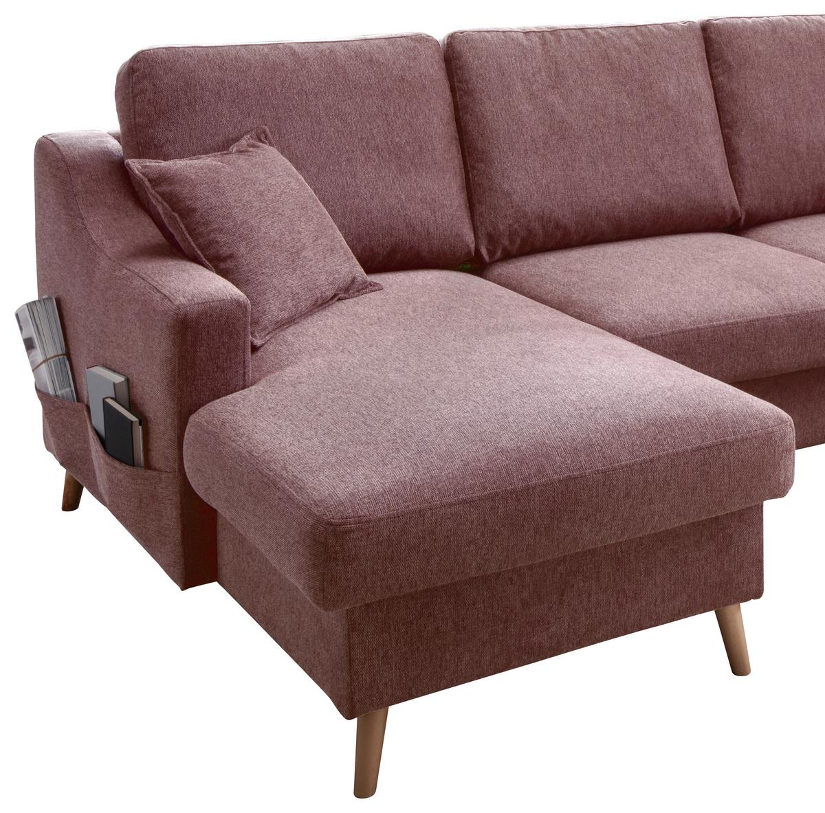 Wohnlandschaft Valentina Rosa Struktur - Rosa/Naturfarben, KONVENTIONELL, Holz/Textil (150/301/200cm) - P & B