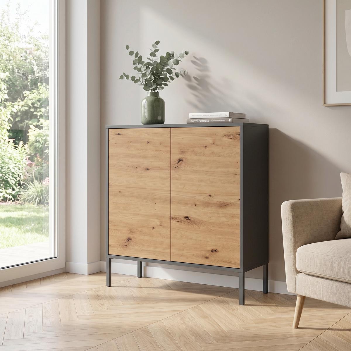 Kommode Mailand Typ 4 Anthrazit/Eiche - Anthrazit/Eiche Artisan, MODERN, Holzwerkstoff/Metall (79/86/33cm) - MID.YOU
