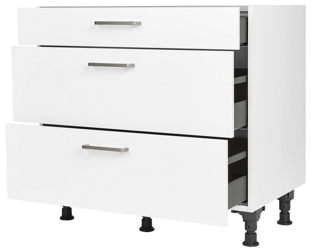 Schubkastenunterschrank Touch Weiß - Edelstahlfarben/Weiß, MODERN, Holzwerkstoff/Metall (90/87/56cm) - Nobilia