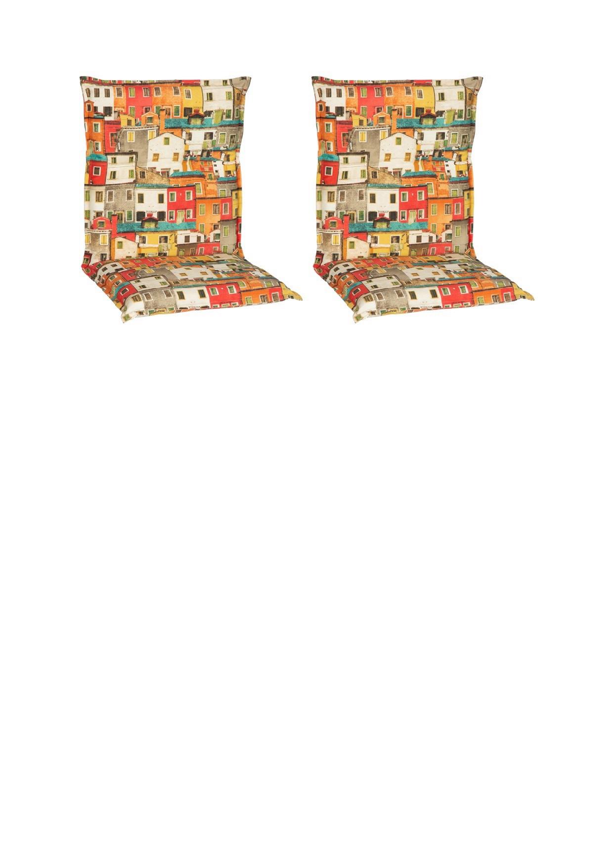 Niedriglehner Auflagen Tours 2er-Set ca. 98x46 cm Häuser - Gelb/Orange, Basics, Textil (98/46/8cm) - Gardenson