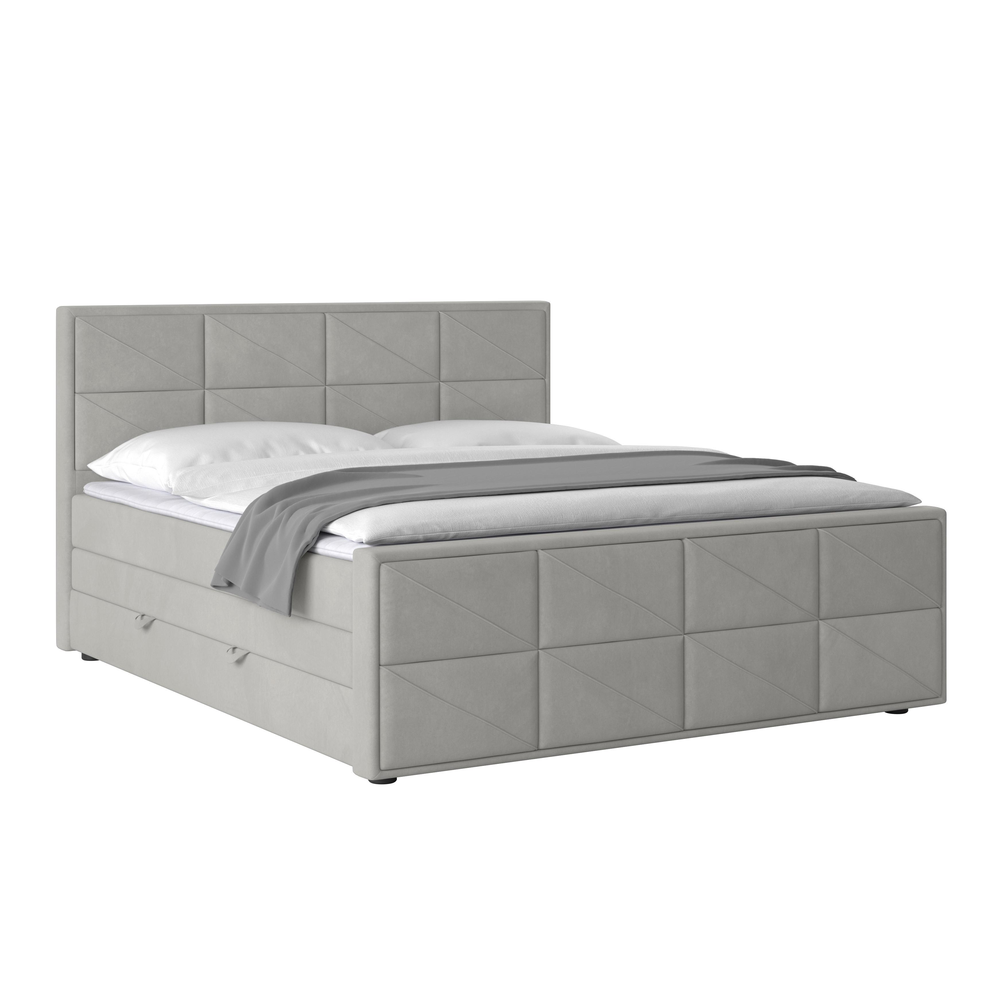 Boxspringbett Helsinki ca. 180x200 cm Hellgrau - Hellgrau/Schwarz, MODERN, Karton/Holzwerkstoff (180/200cm) - MID.YOU