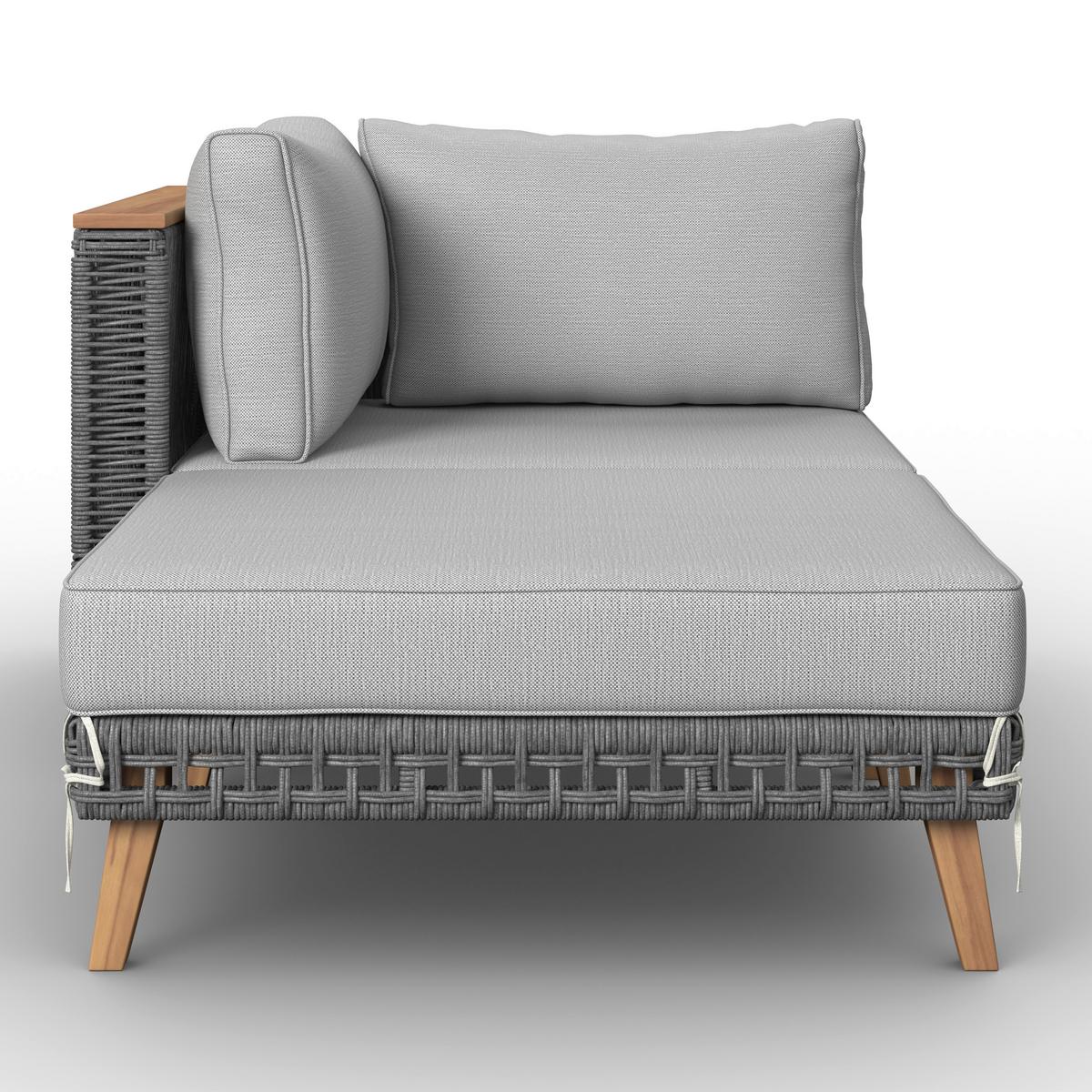 Loungegarnitur Marilou Grau Outdoorgewebe/Kunststoff/Holz - Grau/Akaziefarben, MODERN, Holz/Kunststoff - Bessagi Garden