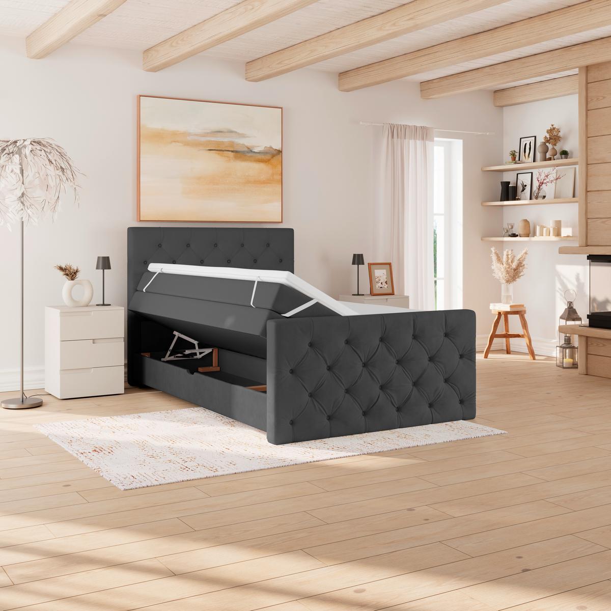 Boxspring Krevet Elio - boje grafita/bež, Romantično / ladanjski, tekstil/plastika (140/200cm) - Modern Living