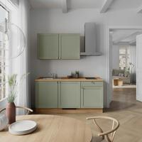Küchenblock Frame Low m. Geräten Olivgrün - Edelstahlfarben/Eichefarben, MODERN, Holzwerkstoff/Metall (180cm) - Nobilia