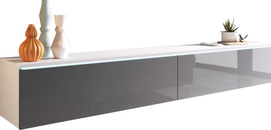 Lowboard ca. 180x30 cm mit LED Grau/Weiß - Grau Hochglanz/Weiß, LIFESTYLE, Holzwerkstoff/Kunststoff (180/30/33cm) - P & B