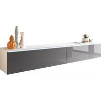 Lowboard ca. 180x30 cm mit LED Grau/Weiß - Grau Hochglanz/Weiß, LIFESTYLE, Holzwerkstoff/Kunststoff (180/30/33cm) - P & B