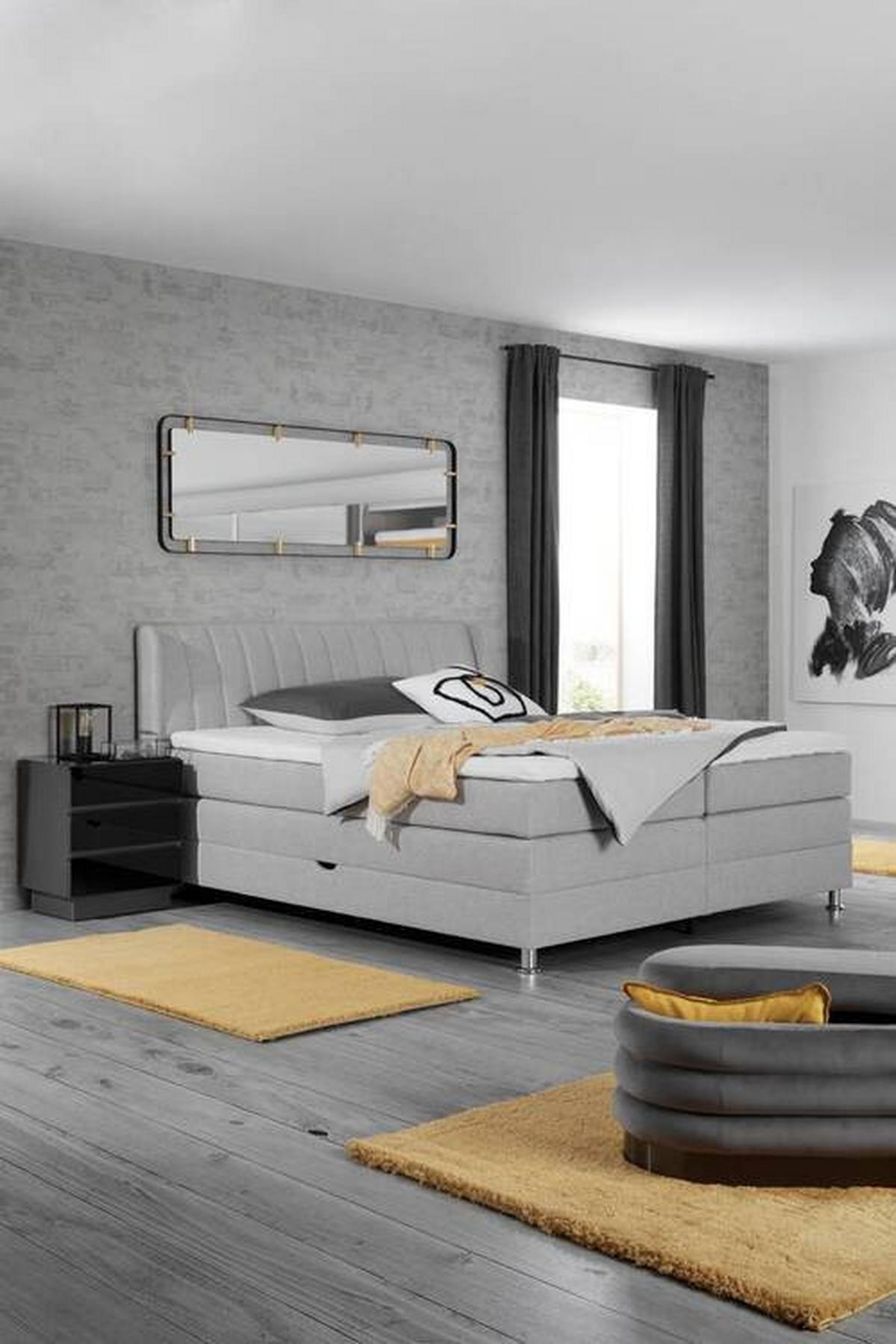 Boxspringbett in Grau ca. 160x200cm - Chromfarben/Grau, Konventionell, Kunststoff/Textil (160/200cm) - Premium Living
