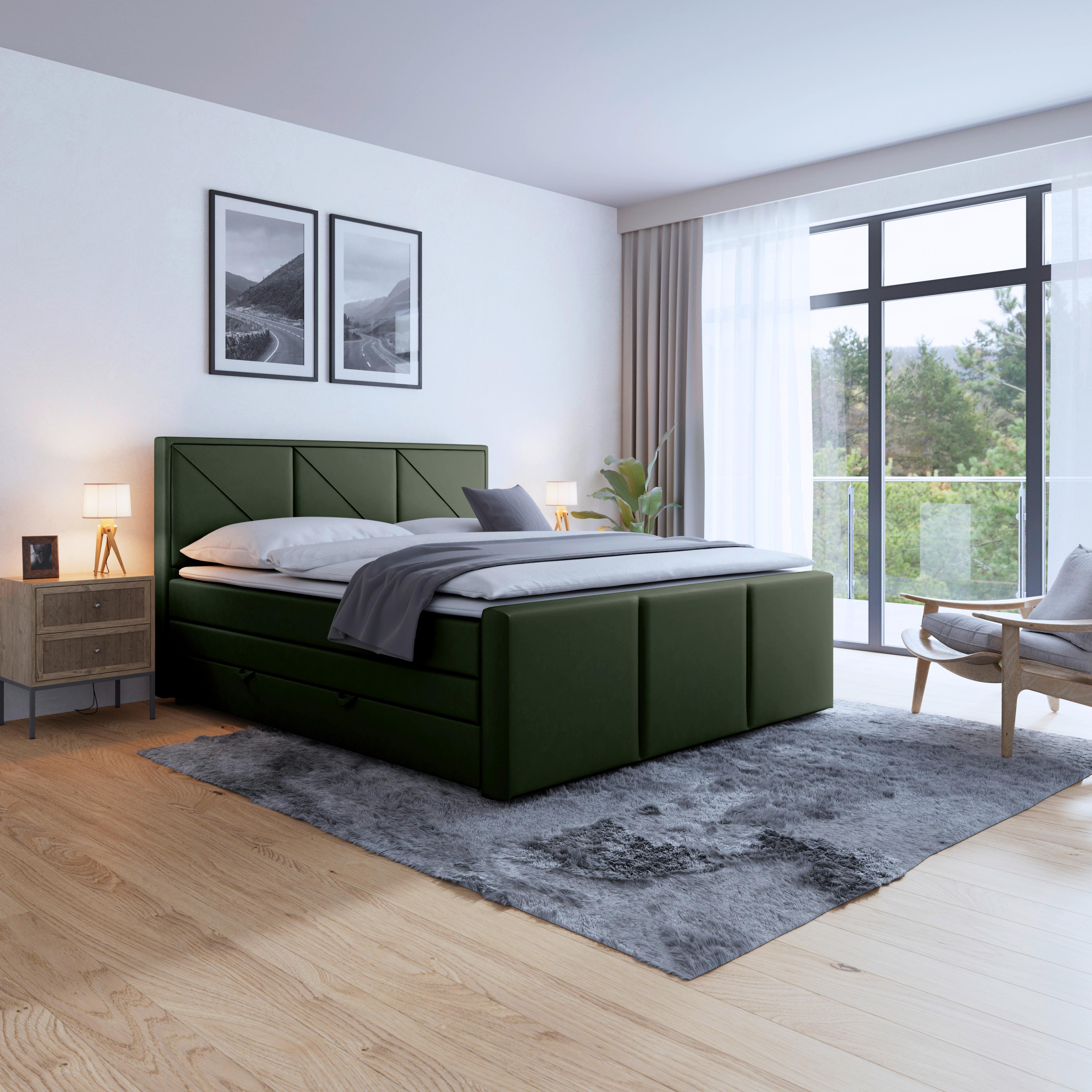 Boxspringbett Bologna ca. 180x200 cm Grün - Grün, MODERN, Holz/Kunststoff (180/200cm) - MID.YOU