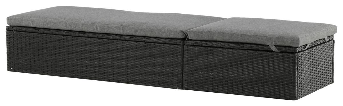 Sonnenliege Quad ca. 61x38x198 cm Schwarz - Schwarz/Grau, KONVENTIONELL, Kunststoff/Textil (60.5/37.5/198cm) - Gardenson